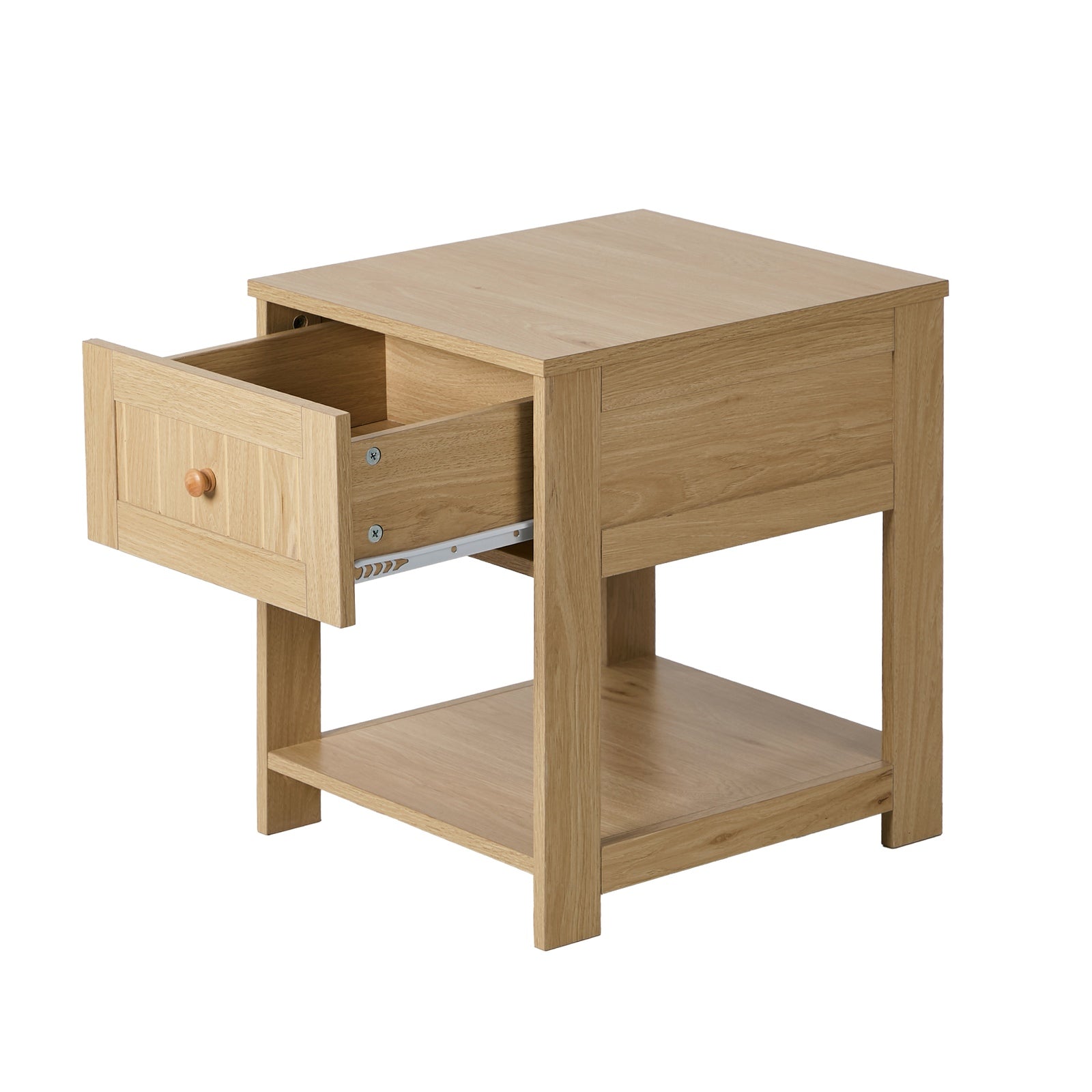 Oikiture Bedside Table Side End 1 Drawer Storage Shelf Nightstand Natural