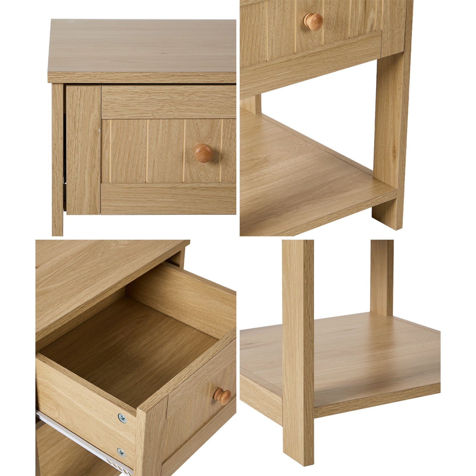 Oikiture 2pc Bedside Table Side End 1 Drawer Storage Shelf Nightstand Natural