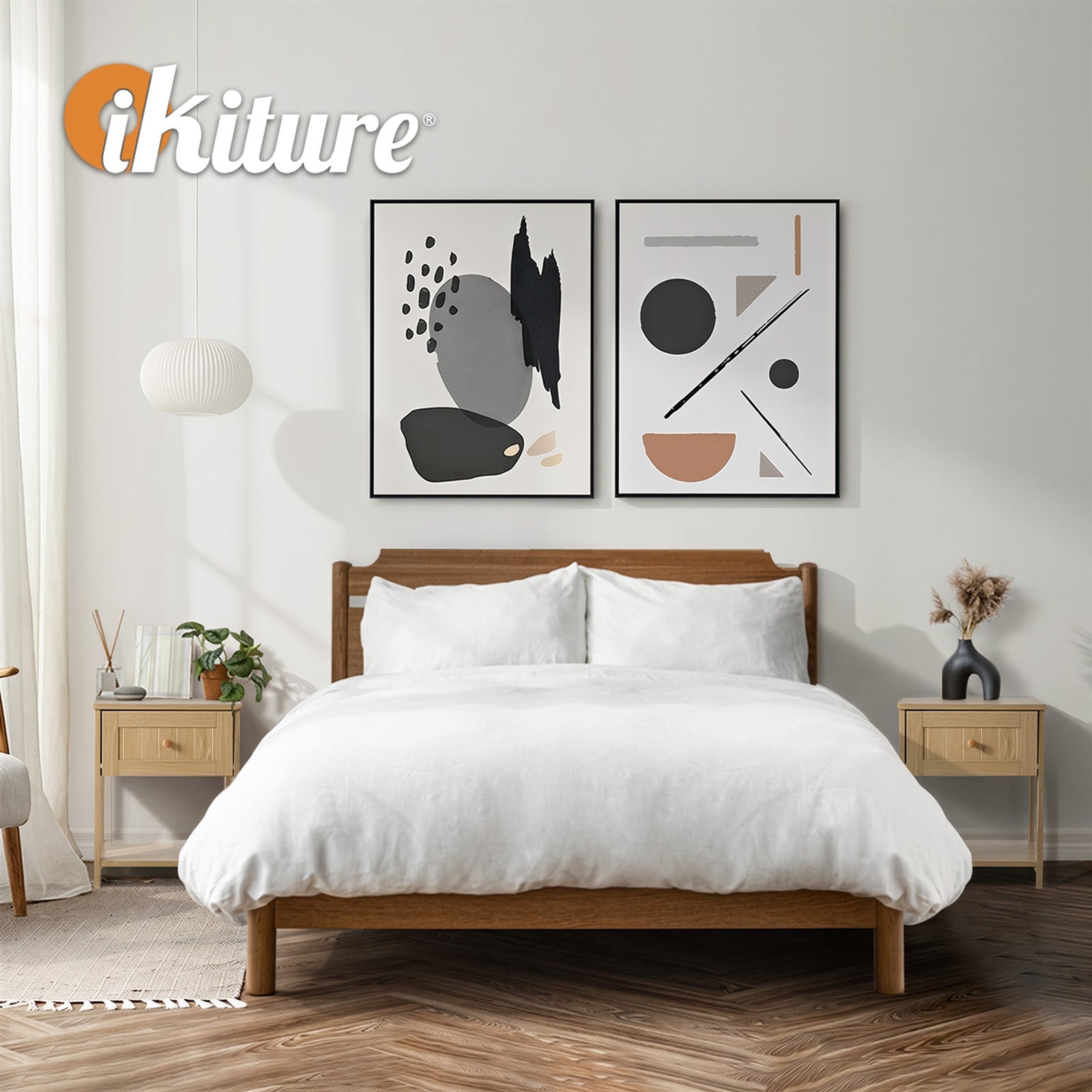 Oikiture 2pc Bedside Table Side End 1 Drawer Storage Shelf Nightstand Natural
