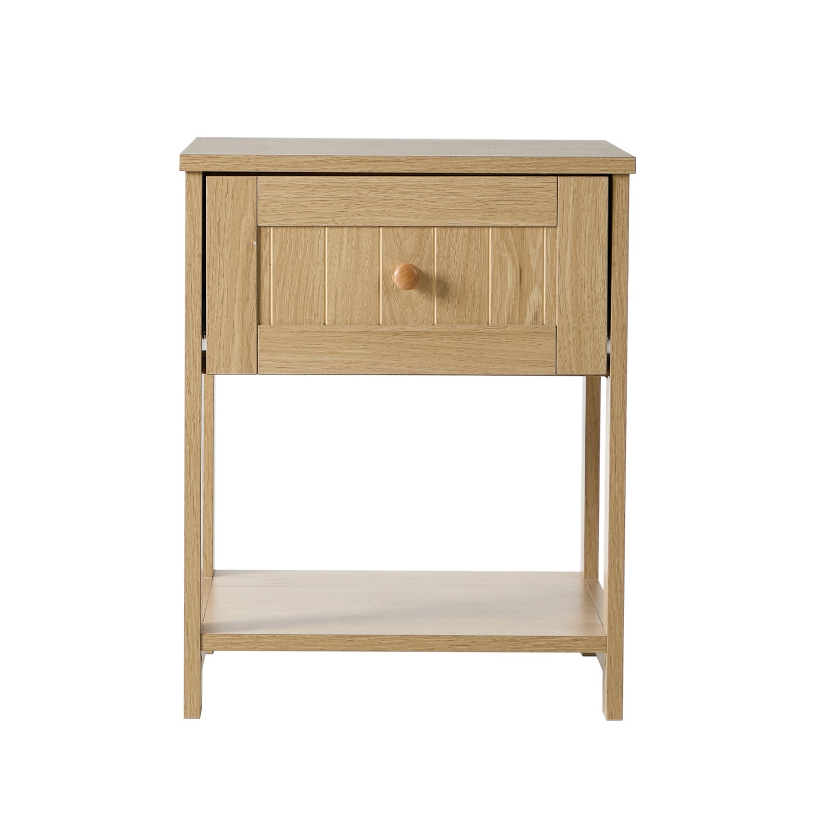 Oikiture 2pc Bedside Table Side End 1 Drawer Storage Shelf Nightstand Natural
