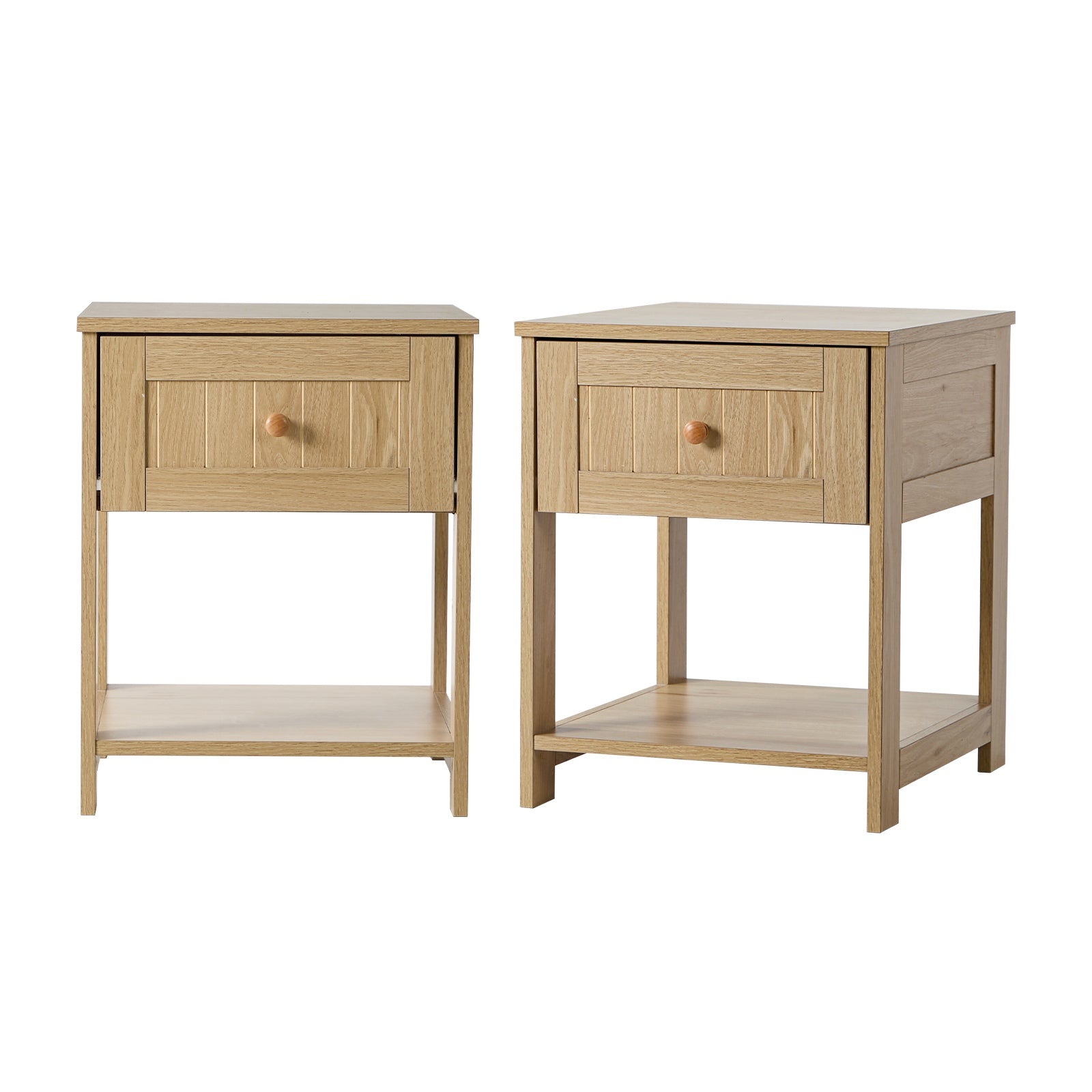 Oikiture 2pc Bedside Table Side End 1 Drawer Storage Shelf Nightstand Natural