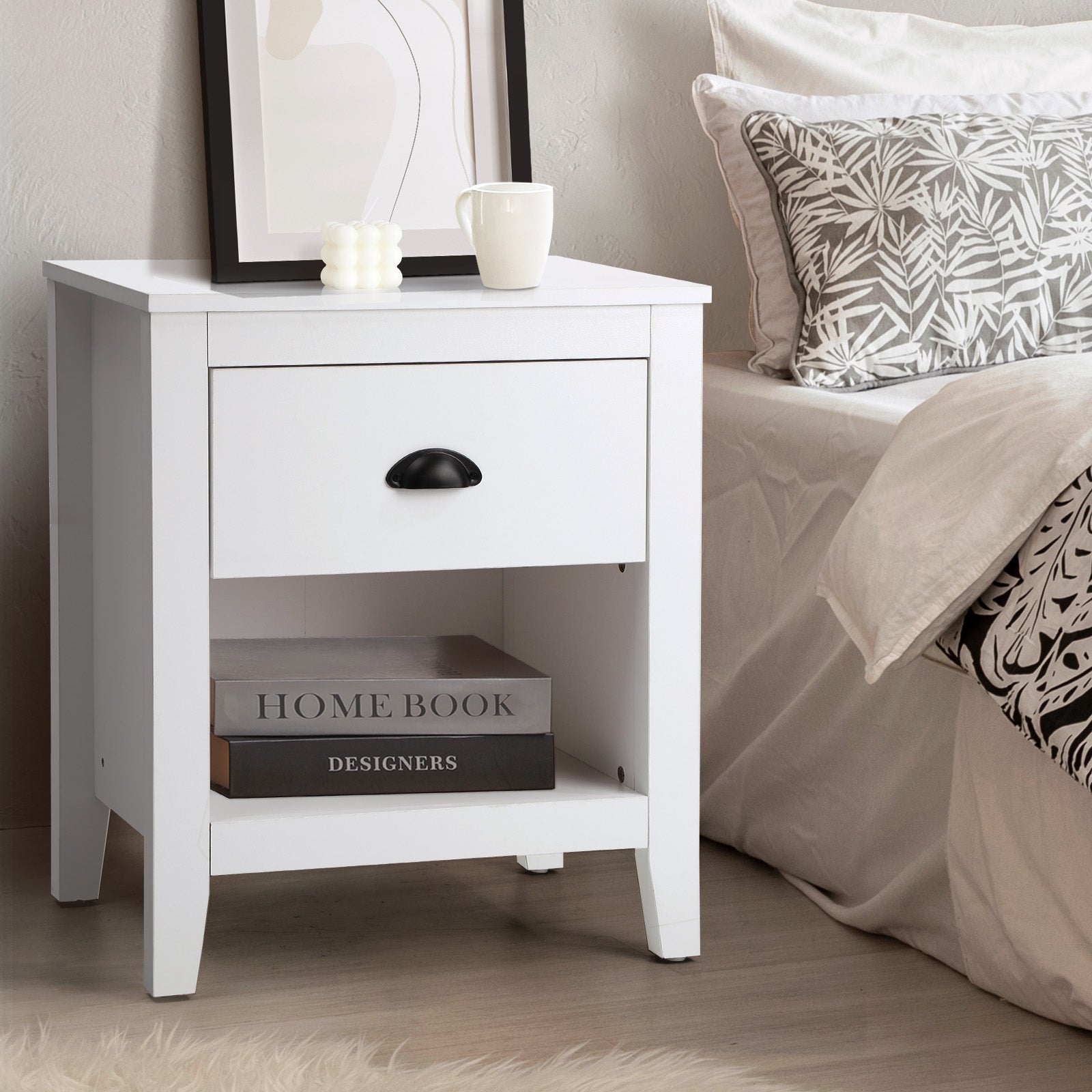 Oikiture Bedside Table Side End Tables Nightstand Storage Cabinet Vintage - Sunyee