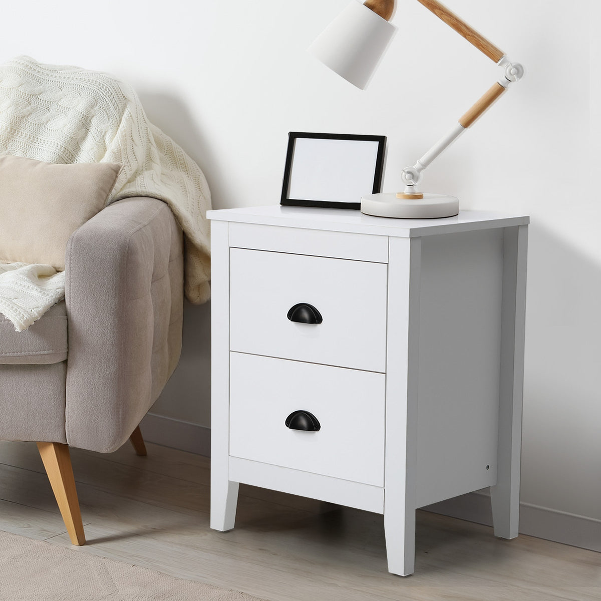 Oikiture Bedside Table 2 Drawers Side Tables Nightstand Storage Cabinet Vintage - Sunyee