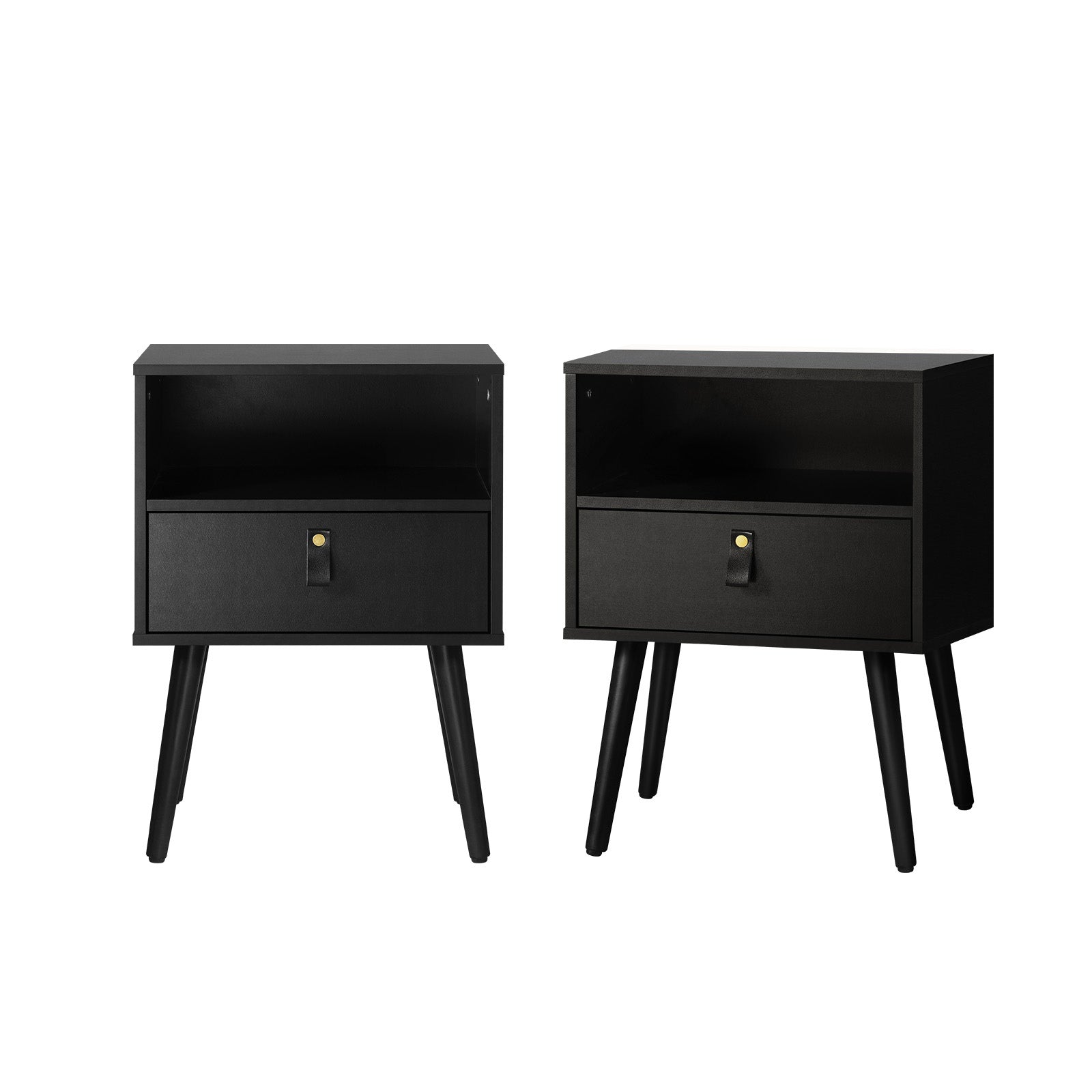 Oikiture 2 X Bedside Tables Side Table w/ Leather Handle Black - Sunyee