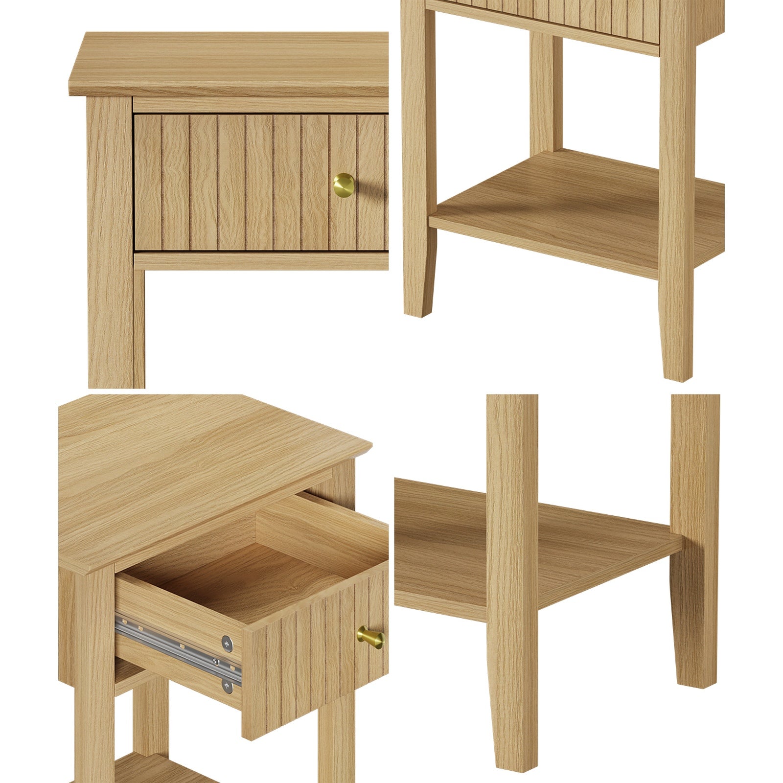 Oikiture Bedside Table with Drawer Side End Table Open Shelf Nightstand Natural - Sunyee