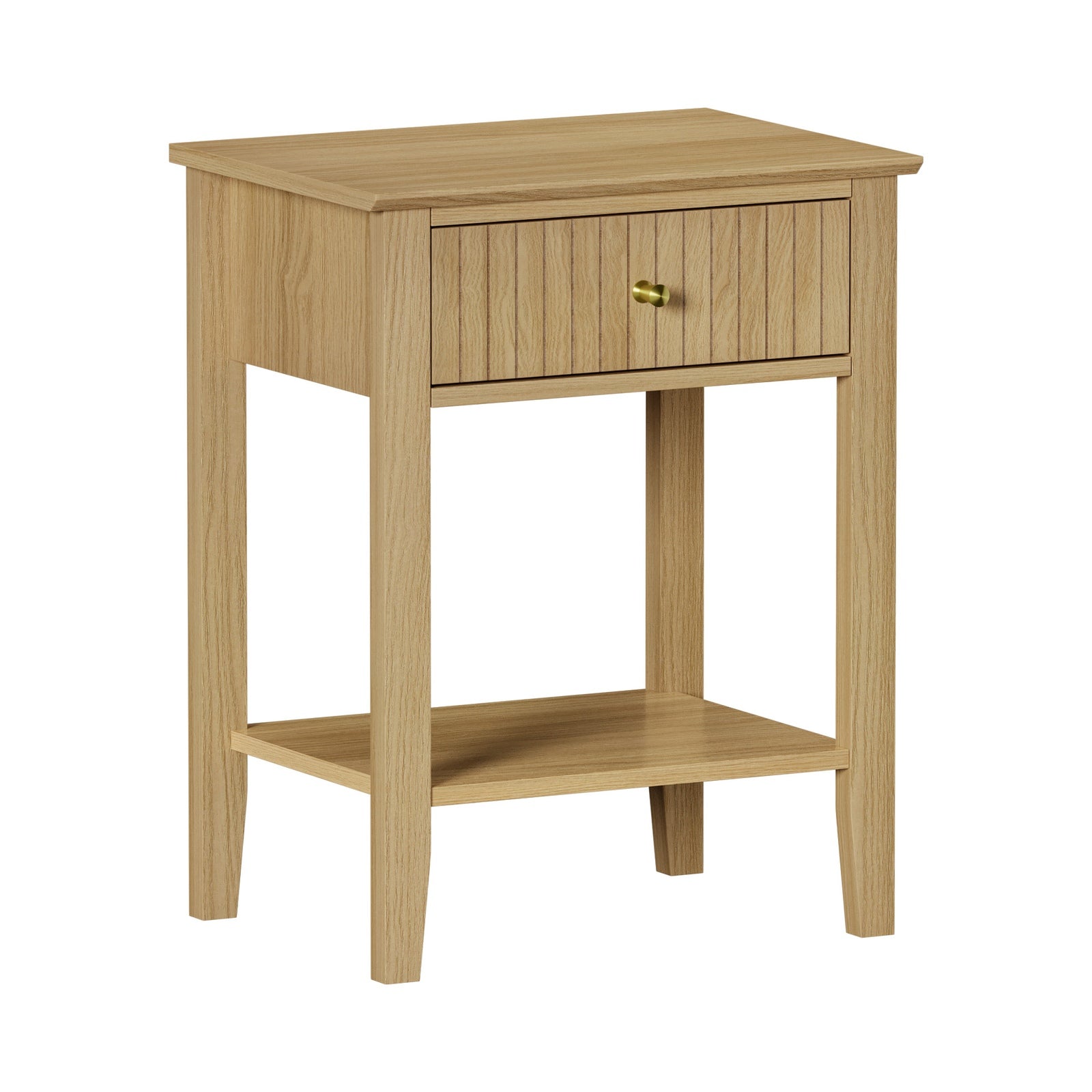 Oikiture Bedside Table with Drawer Side End Table Open Shelf Nightstand Natural - Sunyee
