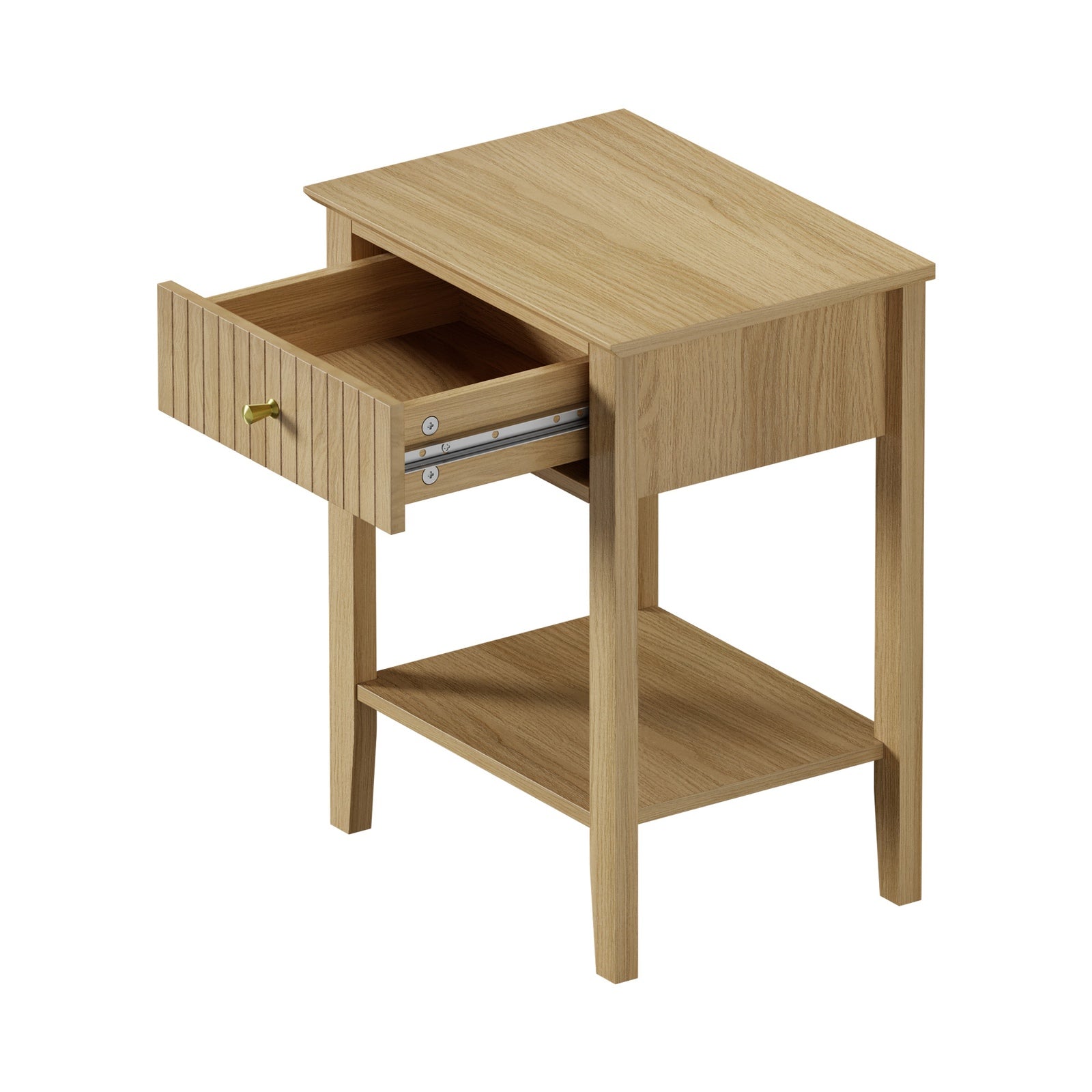 Oikiture Bedside Table with Drawer Side End Table Open Shelf Nightstand Natural - Sunyee