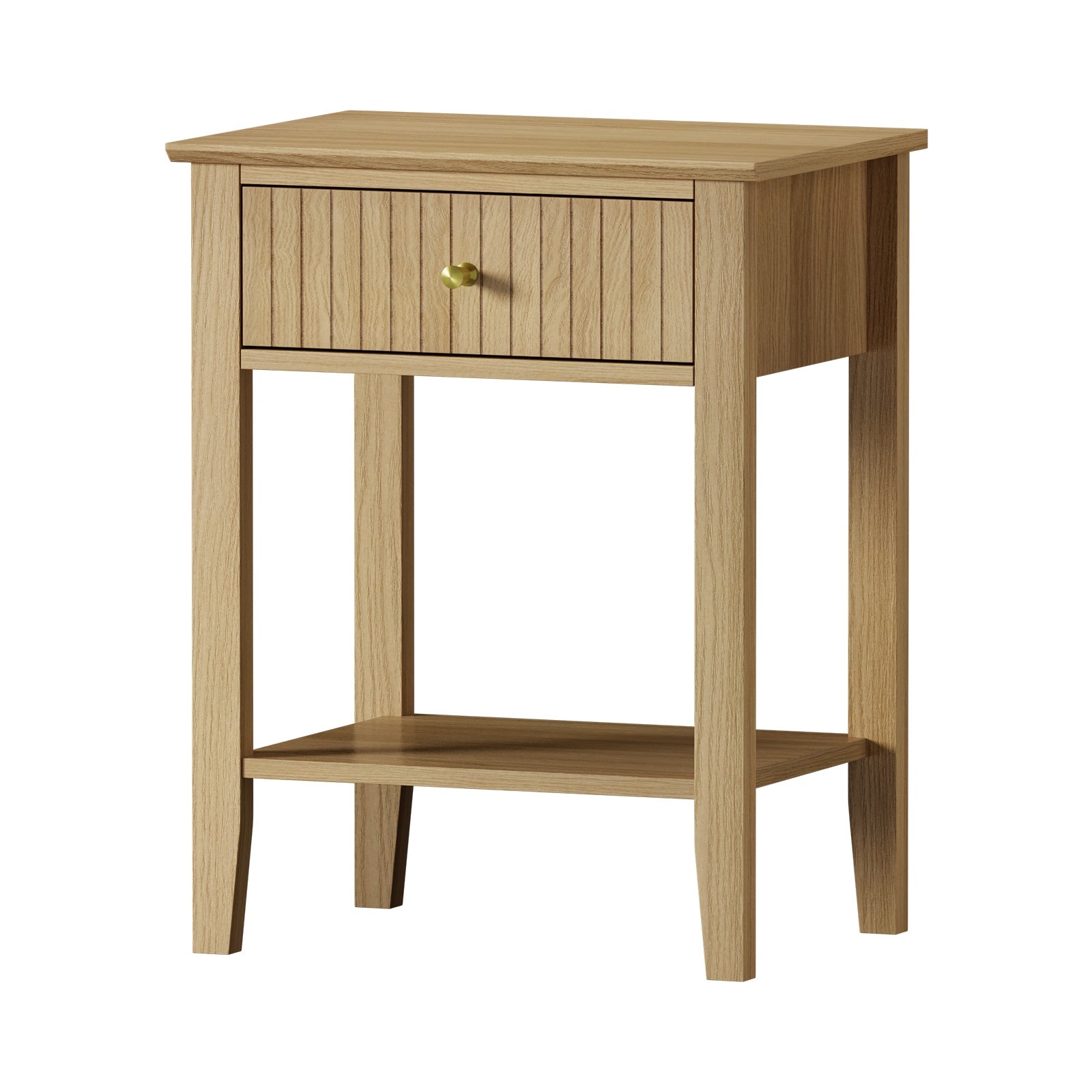 Oikiture Bedside Table with Drawer Side End Table Open Shelf Nightstand Natural - Sunyee
