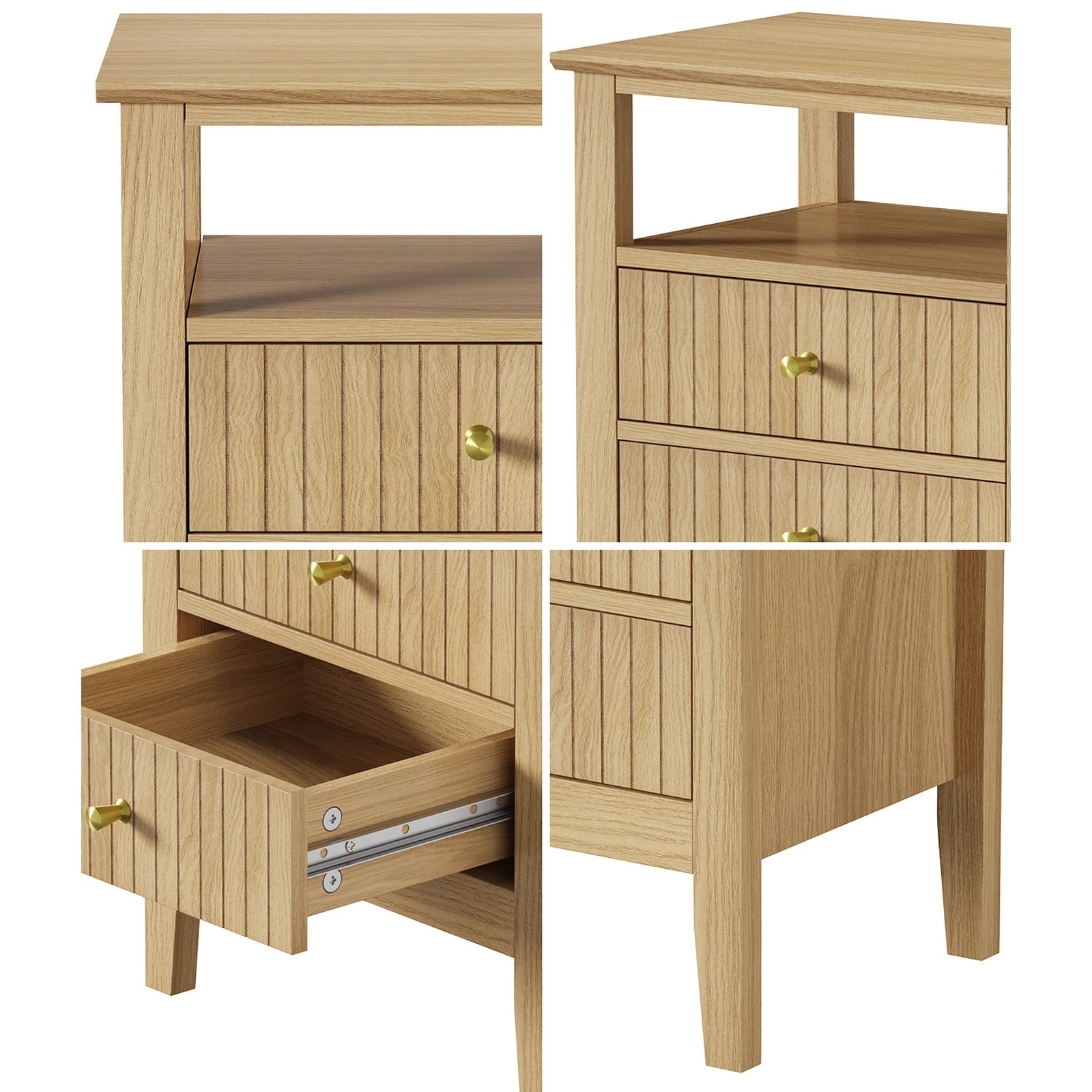 Oikiture 2x Bedside Table 2 Drawers Side End Table Open Shelf Nightstand Natural - Sunyee