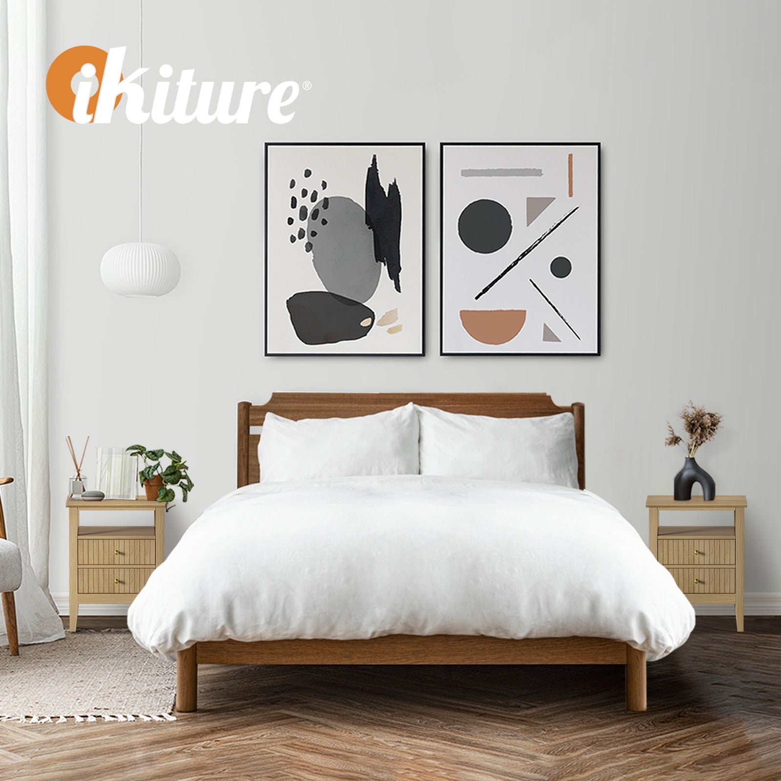 Oikiture 2x Bedside Table 2 Drawers Side End Table Open Shelf Nightstand Natural - Sunyee