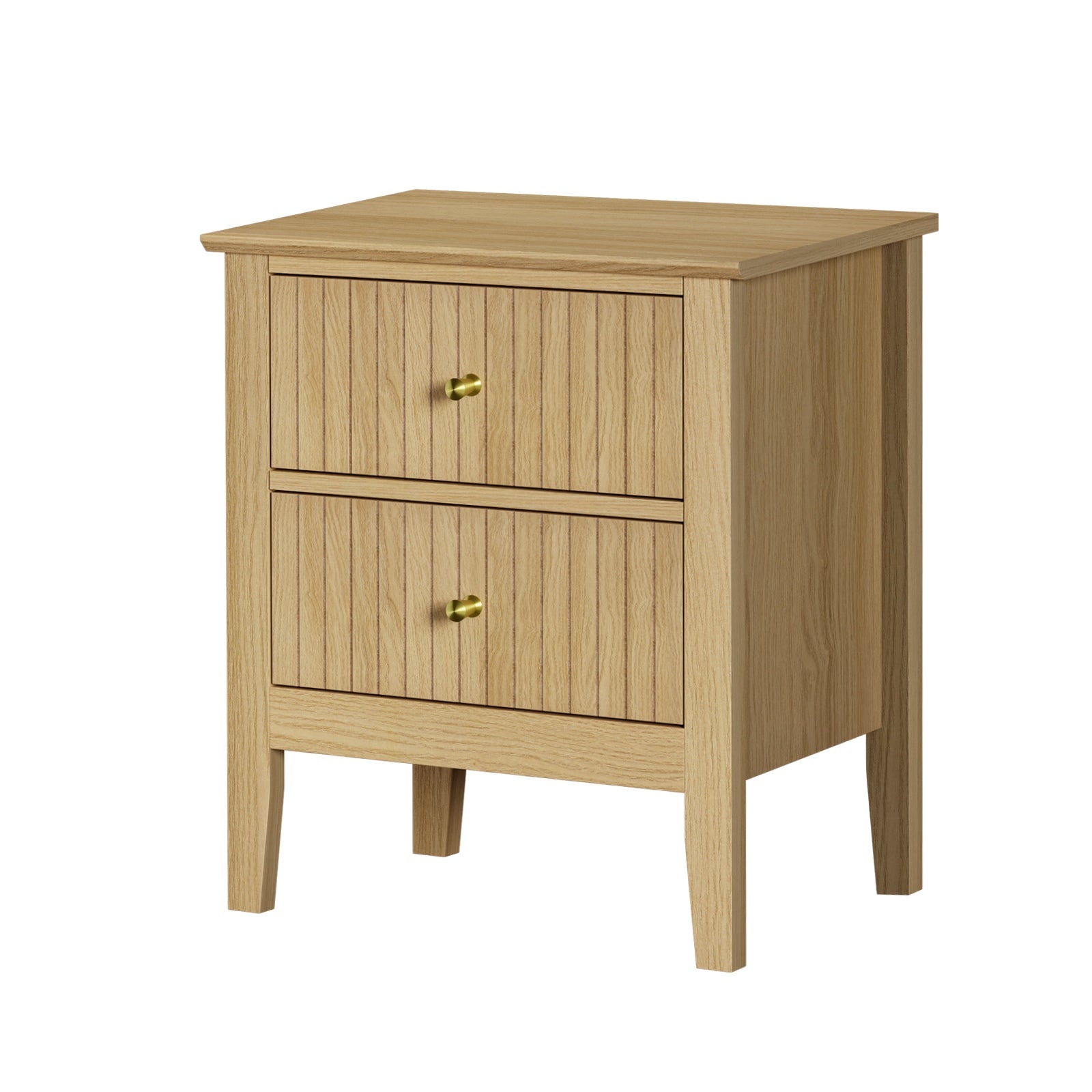 Oikiture Bedside Table 2 Drawers Nightstand Cabinet Gold Handle Natural
