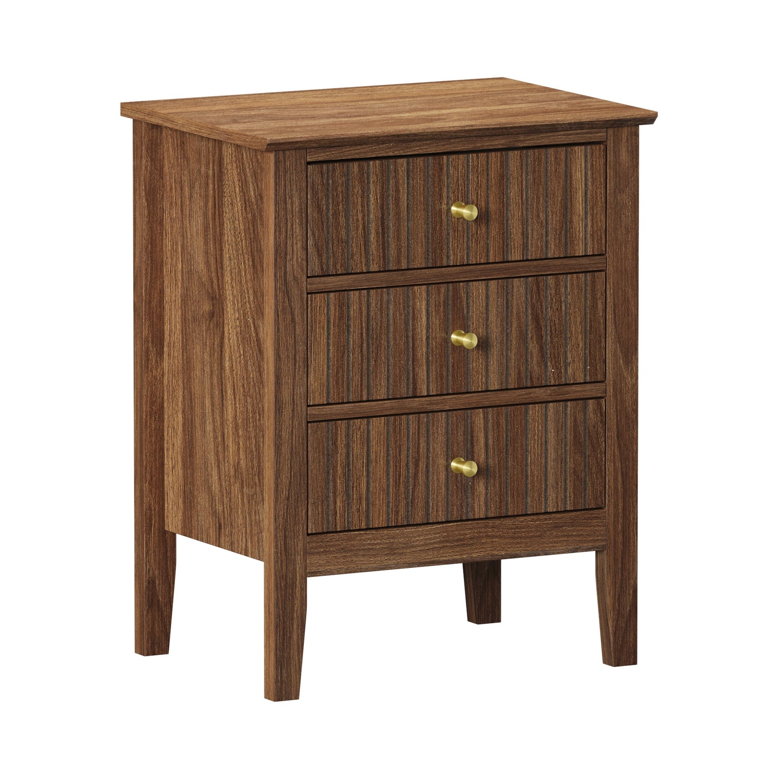Oikiture Bedside Table 3 Drawers Side End Storage Furniture Nightstand Walnut - Sunyee