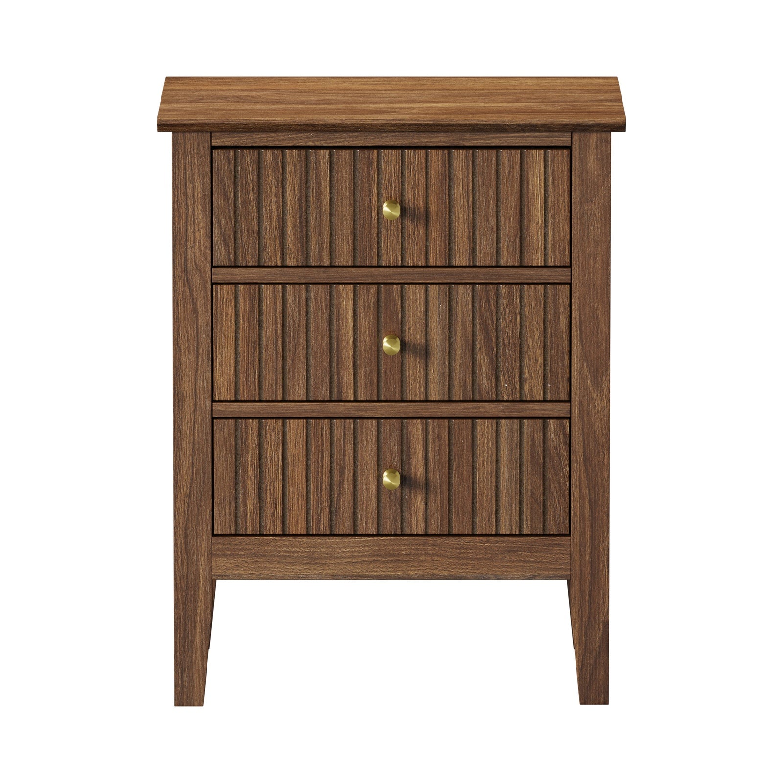 Oikiture Bedside Table 3 Drawers Side End Storage Furniture Nightstand Walnut - Sunyee