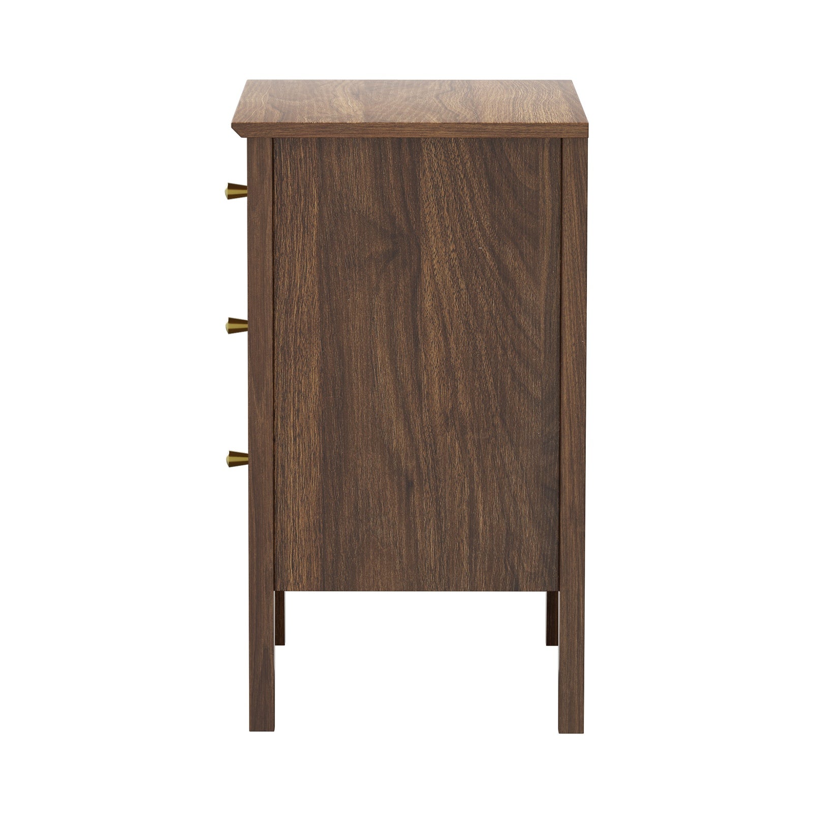 Oikiture Bedside Table 3 Drawers Side End Storage Furniture Nightstand Walnut - Sunyee