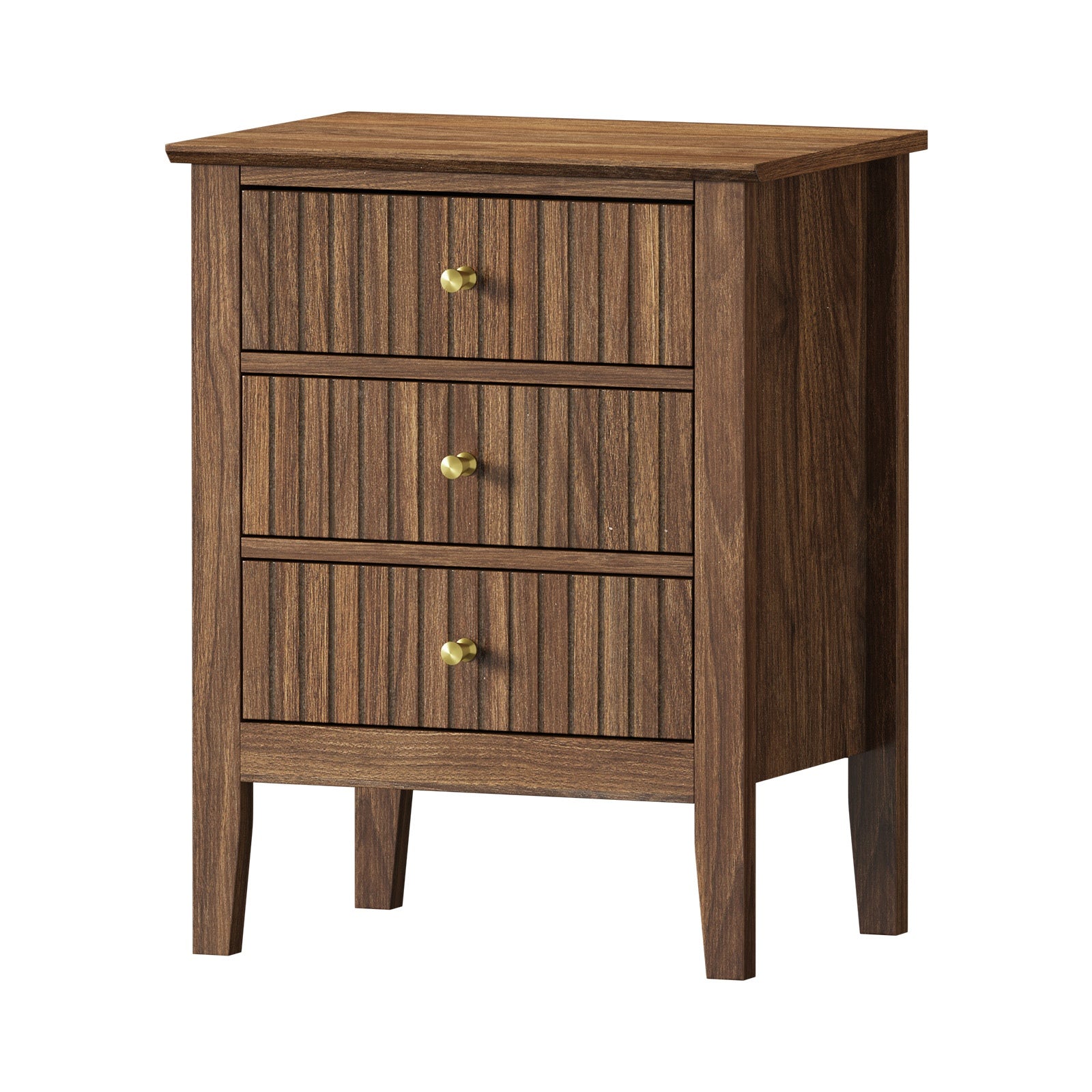 Oikiture Bedside Table 3 Drawers Side End Storage Furniture Nightstand Walnut - Sunyee