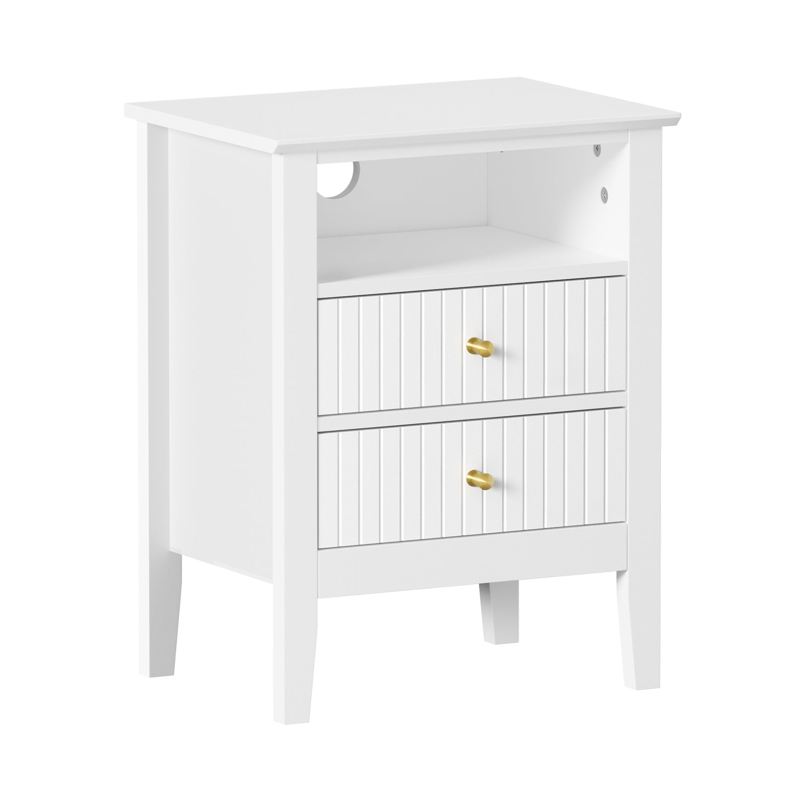 Oikiture Bedside Table Nightstand 2 Drawer with Shelf Storage Cabinet White - Sunyee