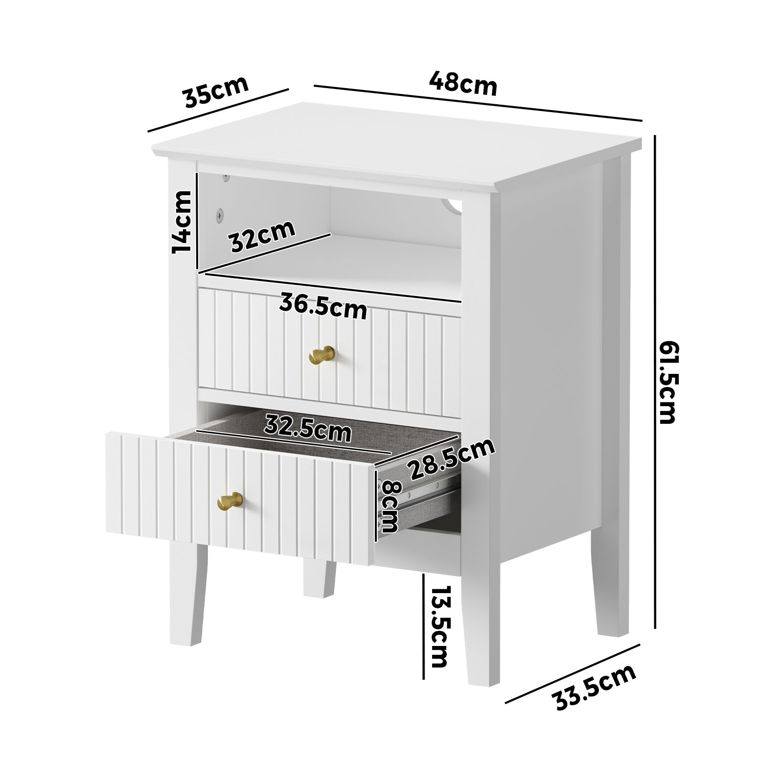 Oikiture Bedside Table Nightstand 2 Drawer with Shelf Storage Cabinet White - Sunyee