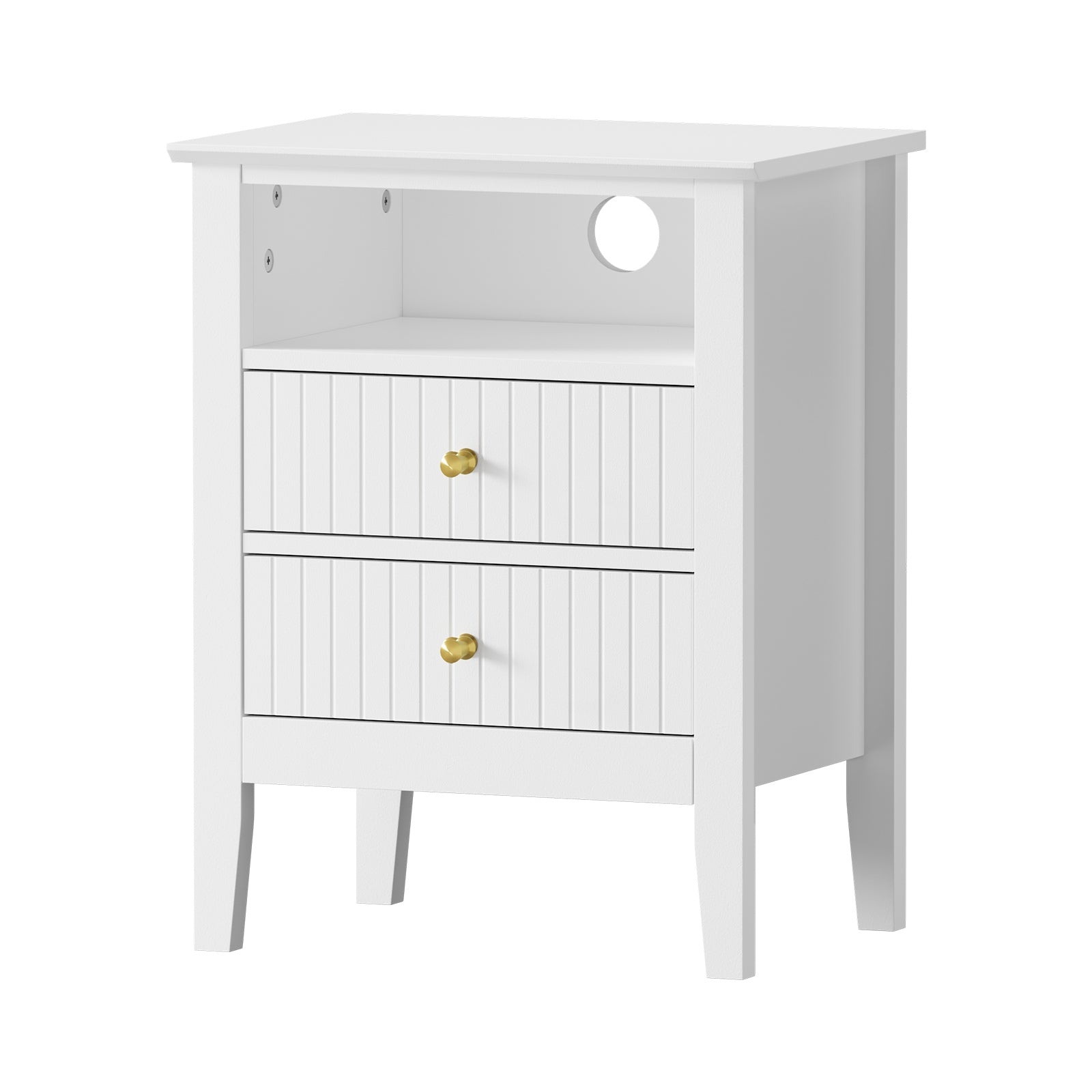 Oikiture Bedside Table Nightstand 2 Drawer with Shelf Storage Cabinet White - Sunyee