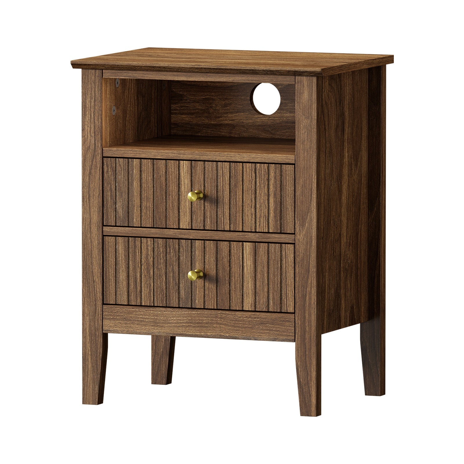 Oikiture Bedside Table Nightstand 2 Drawer with Shelf Storage Cabinet Walnut - Sunyee
