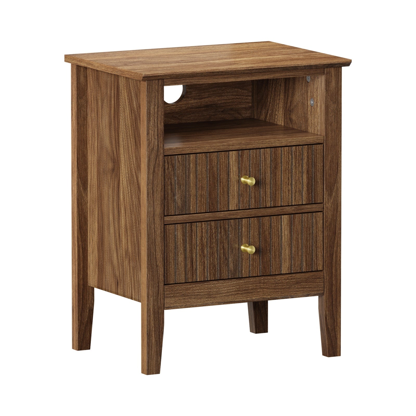 Oikiture 2x Bedside Table Nightstand 2 Drawer with Shelf Storage Cabinet Walnut - Sunyee