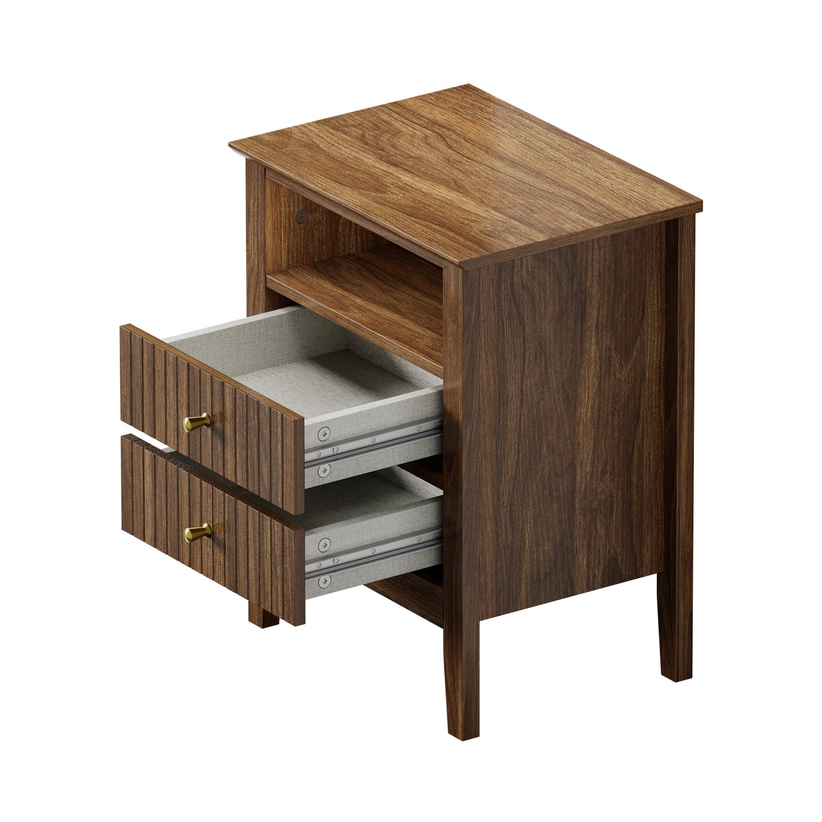 Oikiture 2x Bedside Table Nightstand 2 Drawer with Shelf Storage Cabinet Walnut - Sunyee