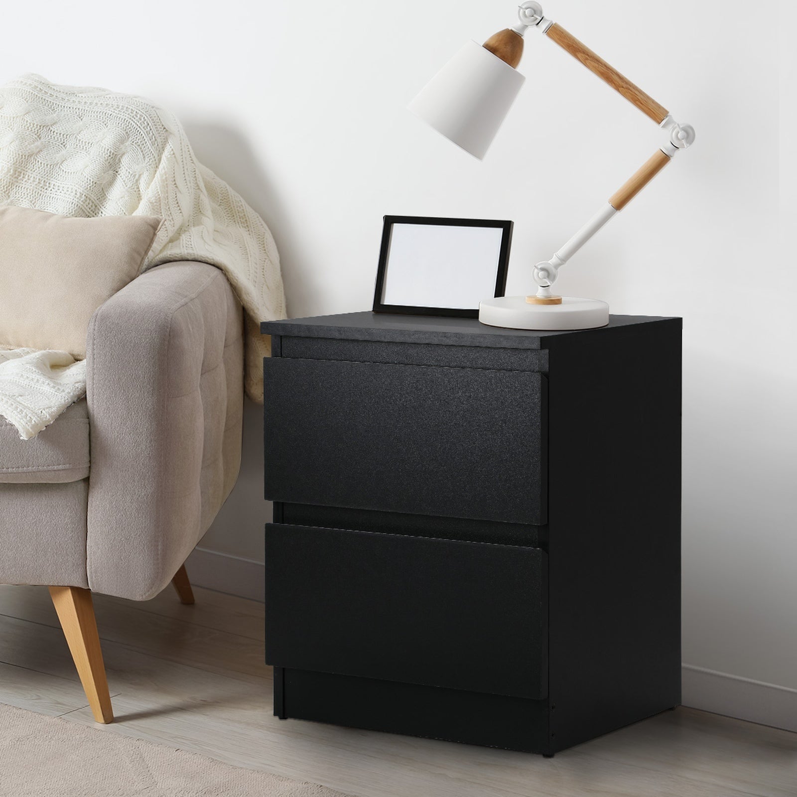 Oikiture Bedside Tables Set of 2 Nightstand Side End Table Storage Cabinet Black - Sunyee