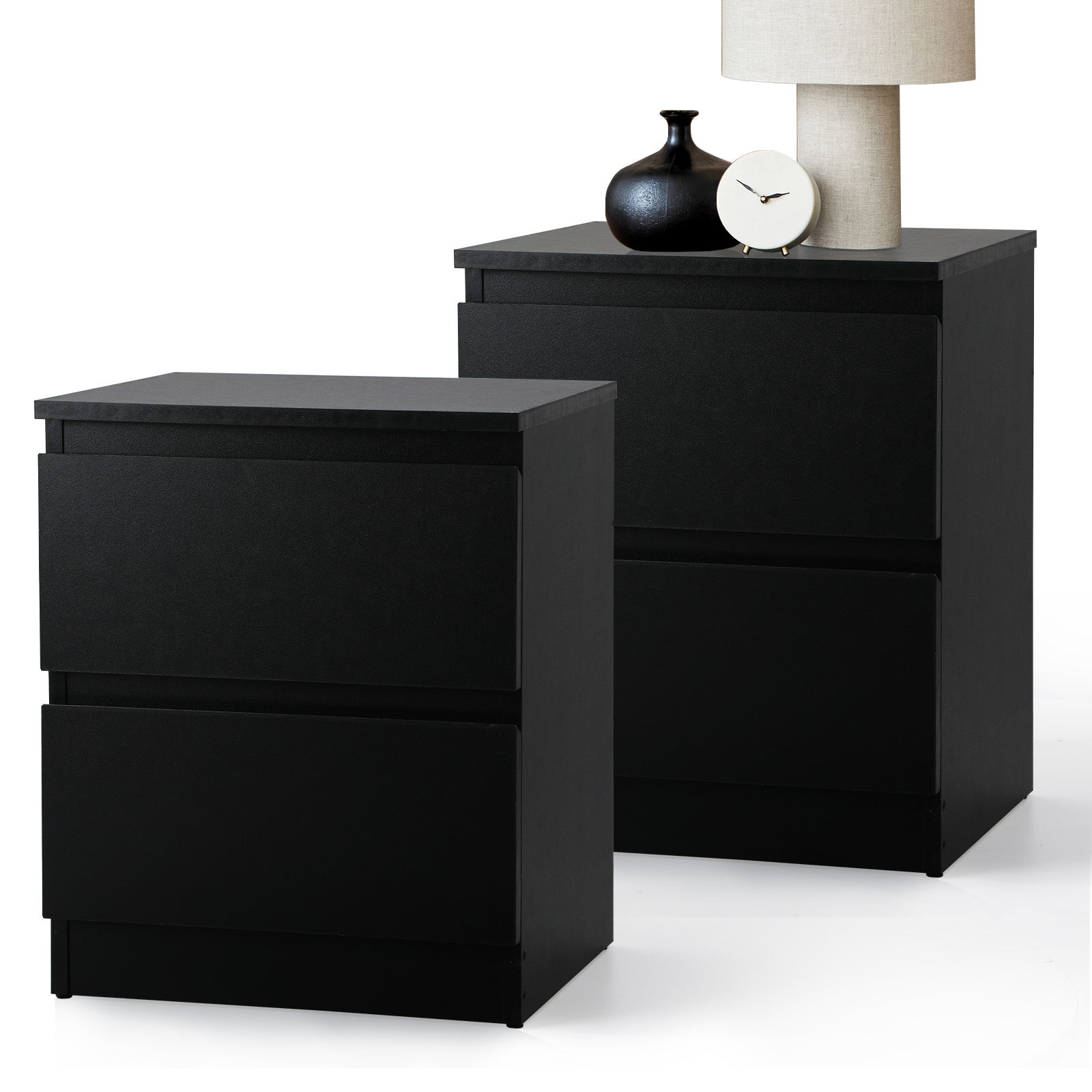 Oikiture Bedside Tables Set of 2 Nightstand Side End Table Storage Cabinet Black - Sunyee