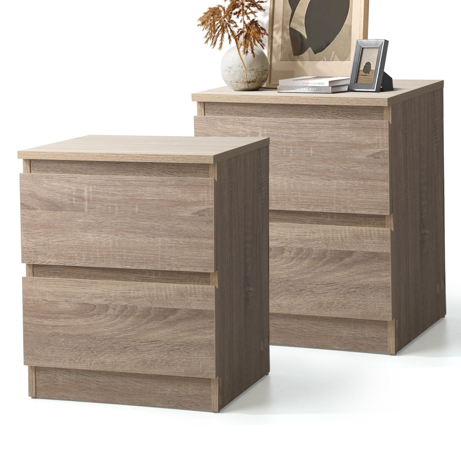 Oikiture Bedside Tables Set of 2 Nightstand Side End Table Storage Cabinet Wood - Sunyee