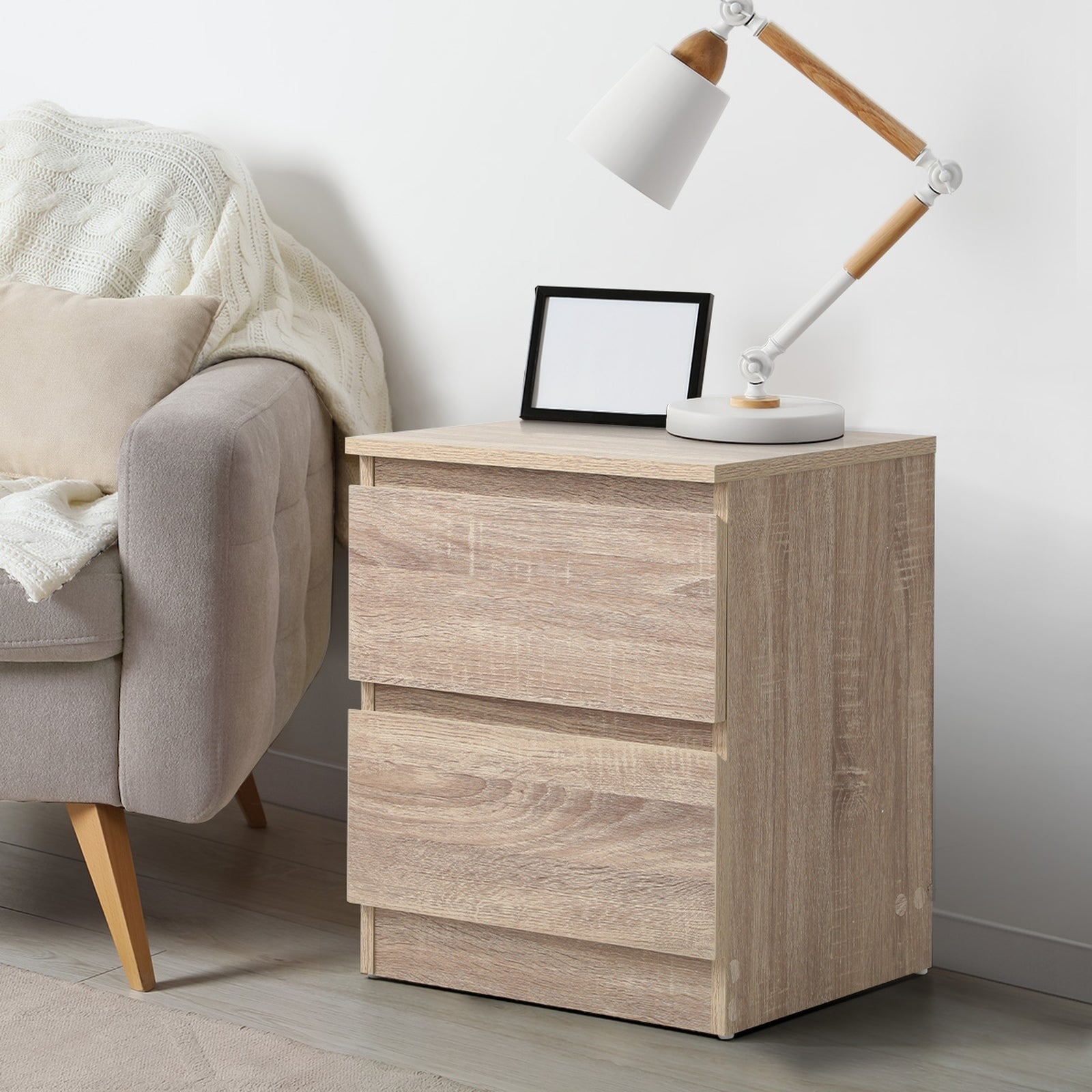 Oikiture Bedside Tables Set of 2 Nightstand Side End Table Storage Cabinet Wood - Sunyee