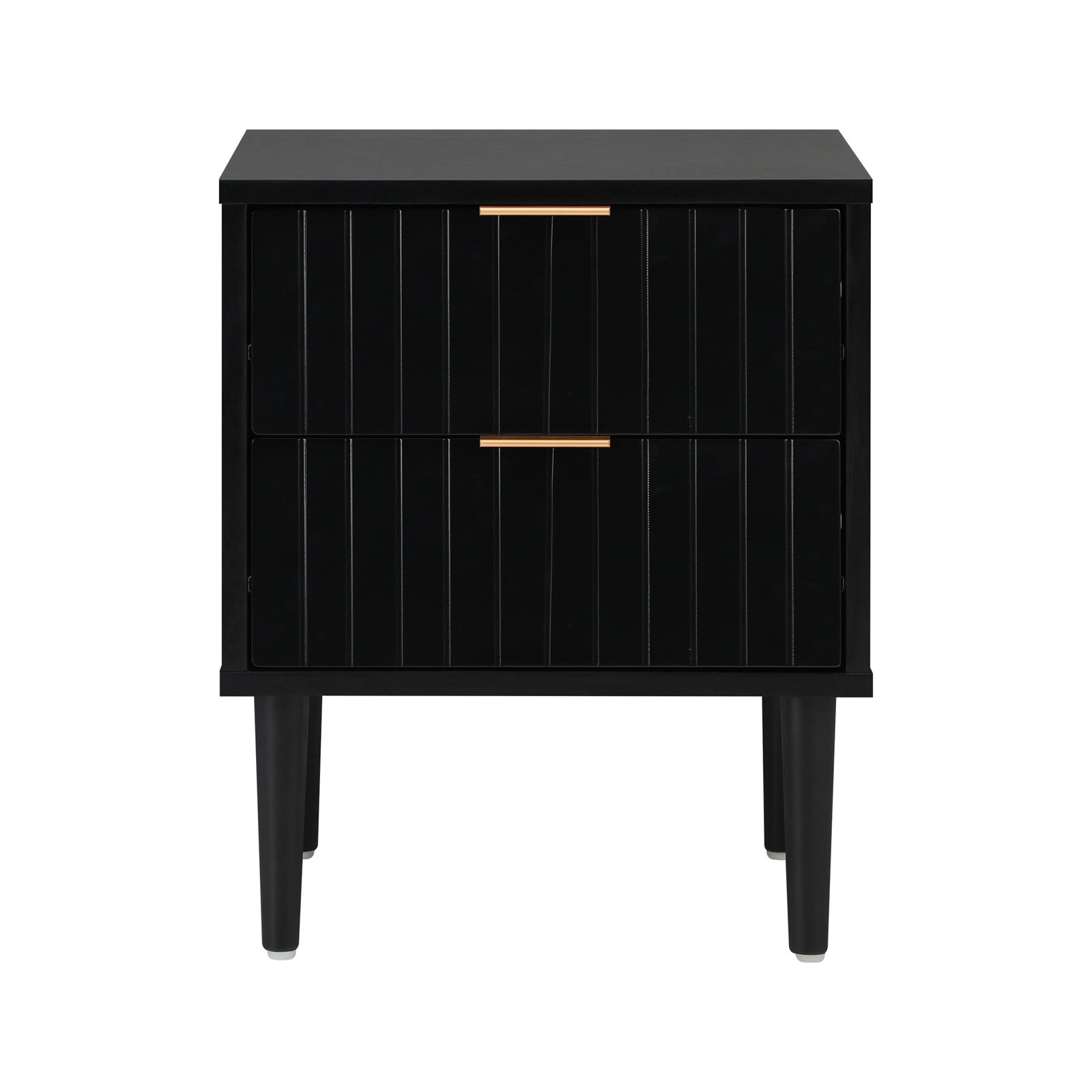 Oikiture Bedside Table 2 Drawers Side Storage Cabinet Metal Handle Black