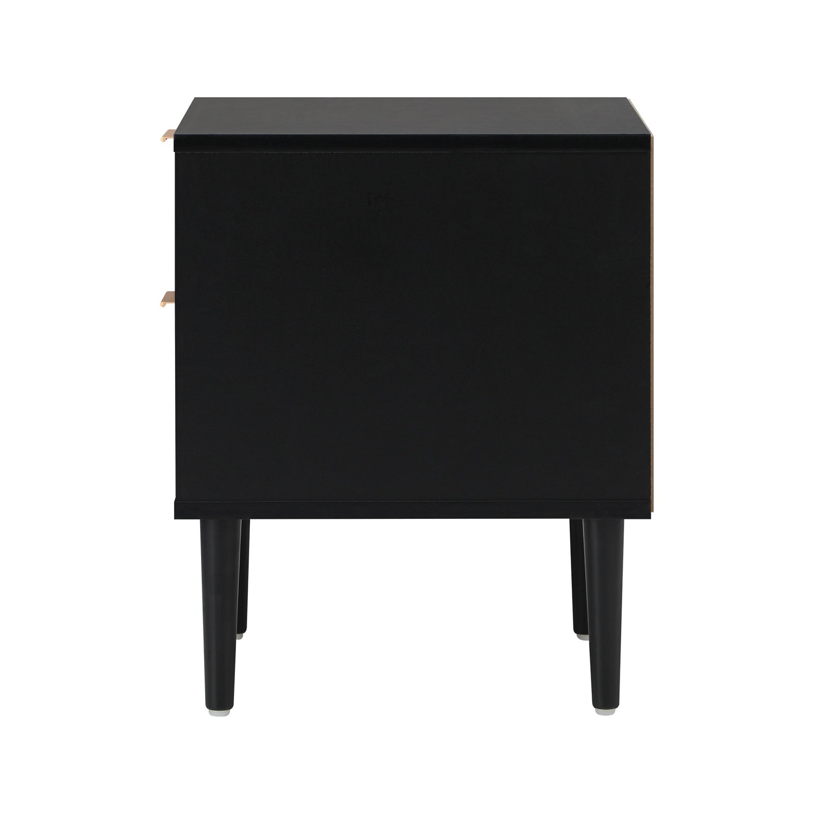 Oikiture Bedside Table 2 Drawers Side Storage Cabinet Metal Handle Black