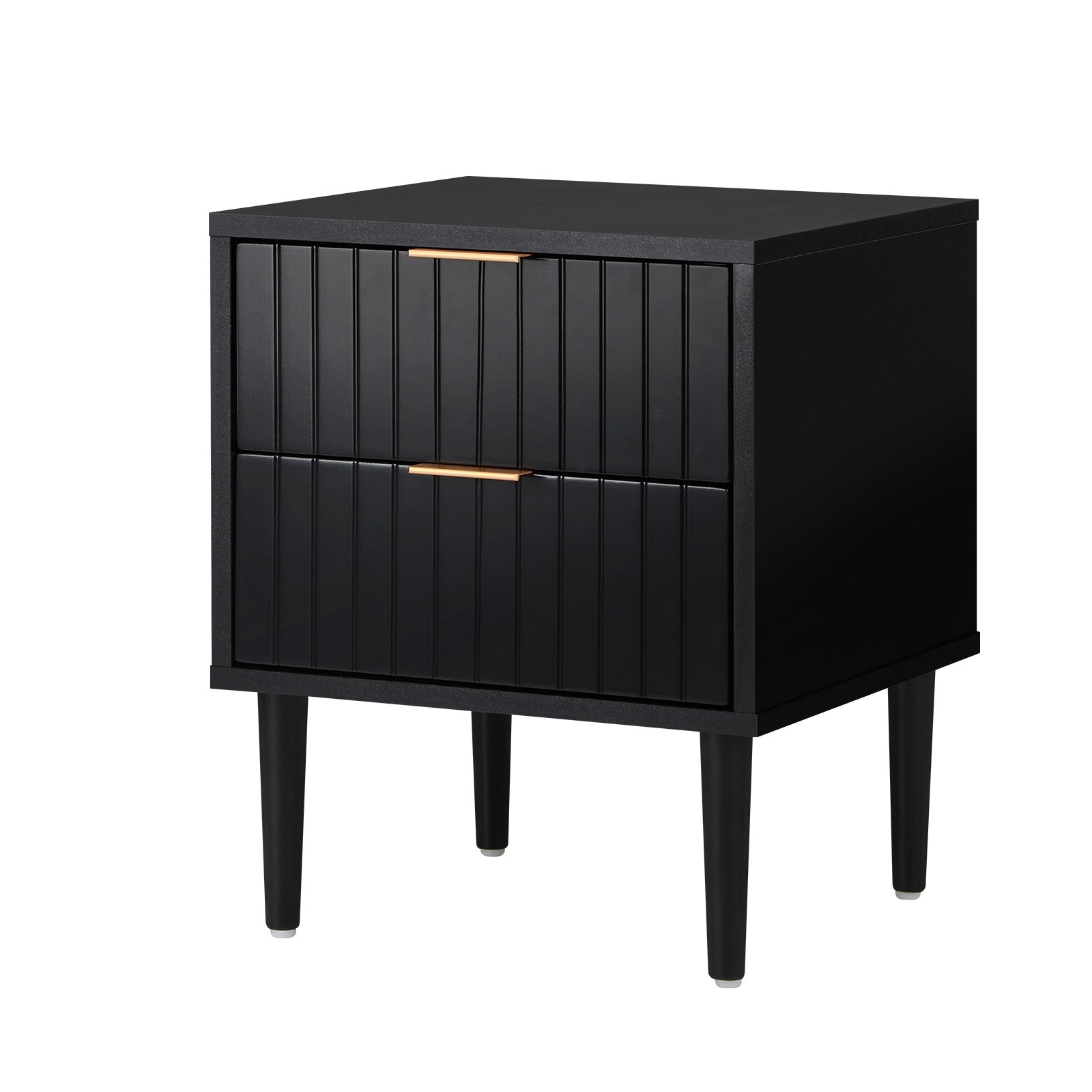 Oikiture Bedside Table 2 Drawers Side Storage Cabinet Metal Handle Black