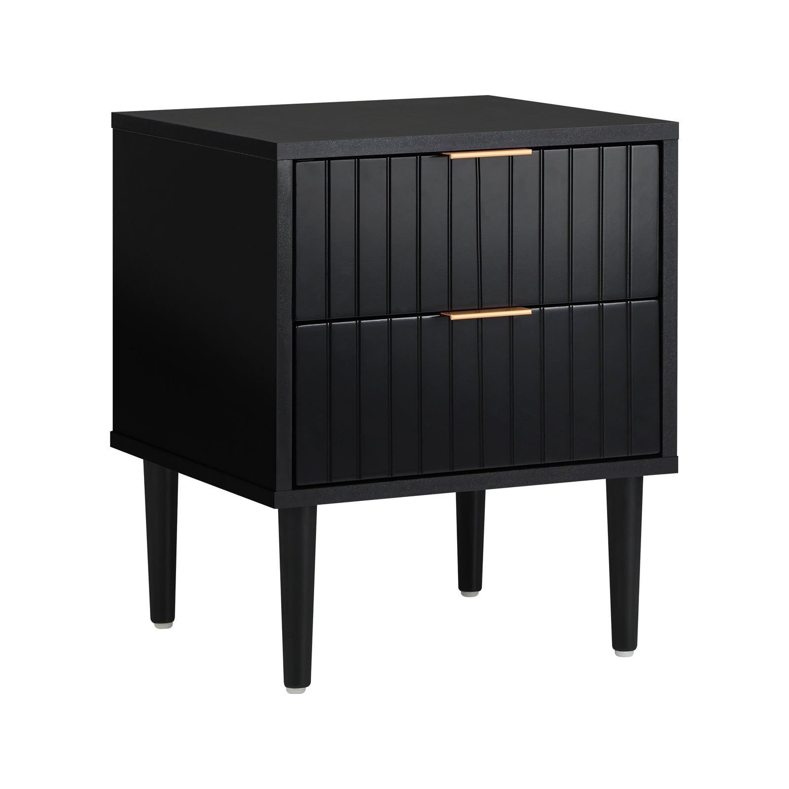 Oikiture 2pc Bedside Table 2 Drawers Side Storage Cabinet Metal Handle Black
