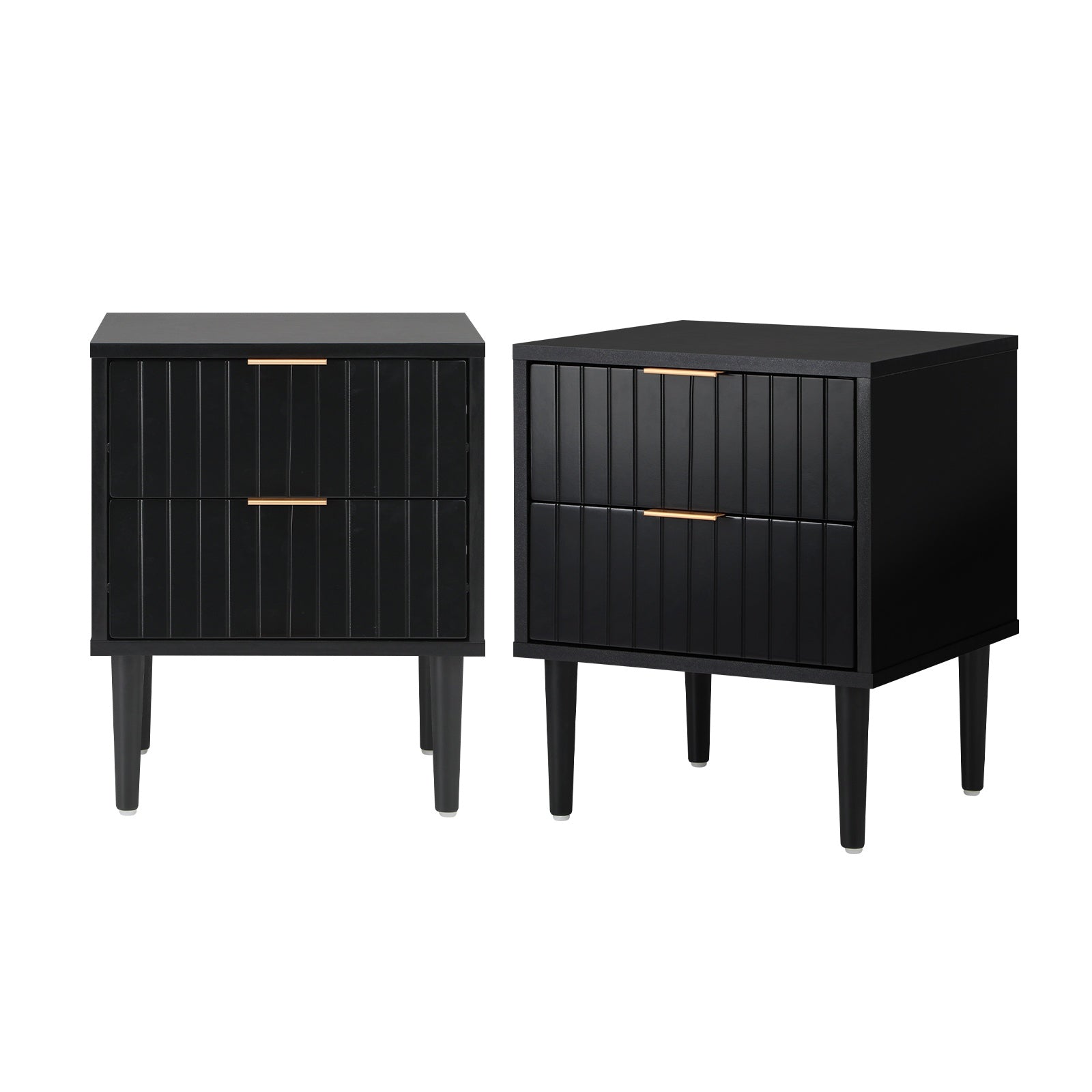 Oikiture 2pc Bedside Table 2 Drawers Side Storage Cabinet Metal Handle Black