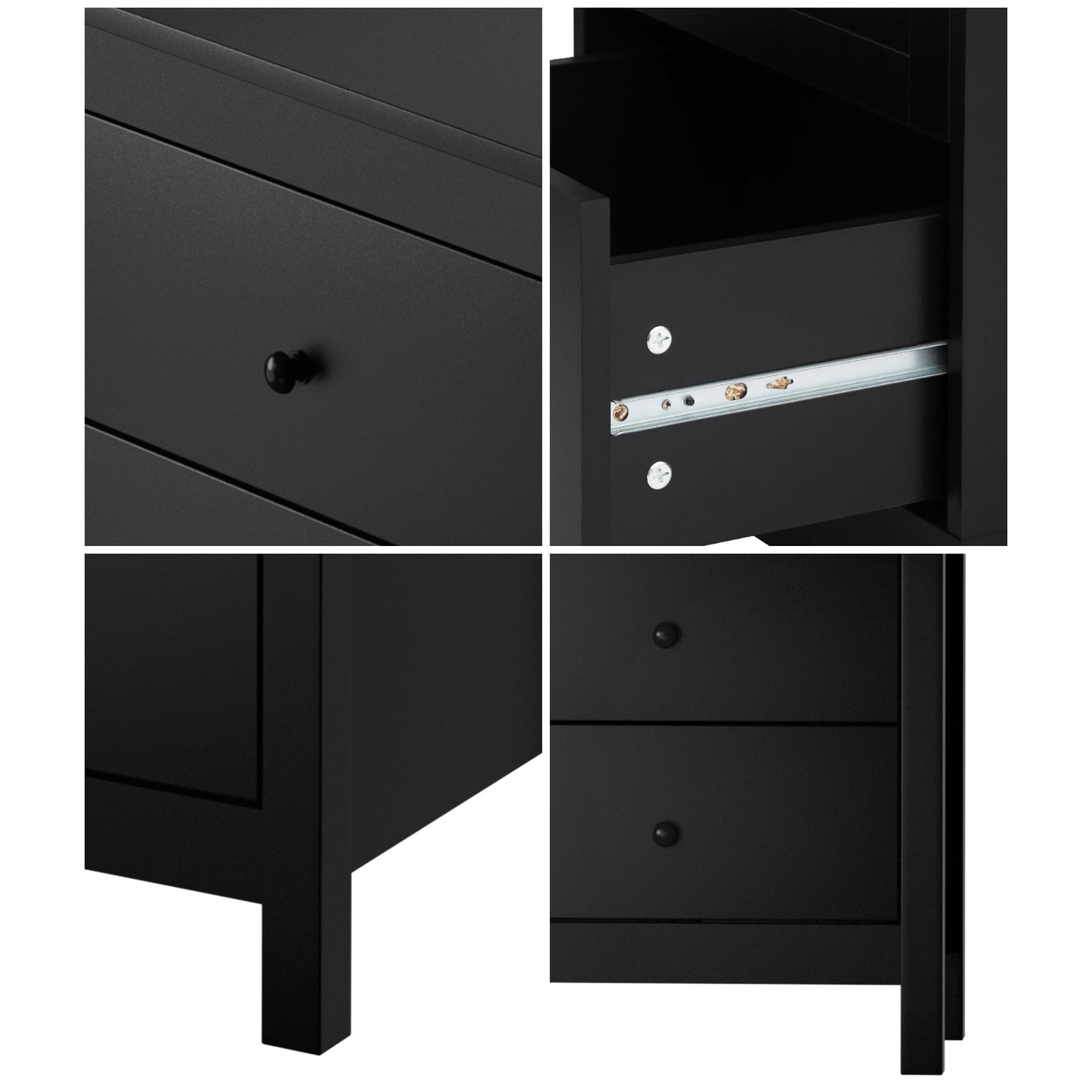 Oikiture Bedside Tables Set of 2 Nightstands Storage Cabinet 3 Drawers Black - Sunyee