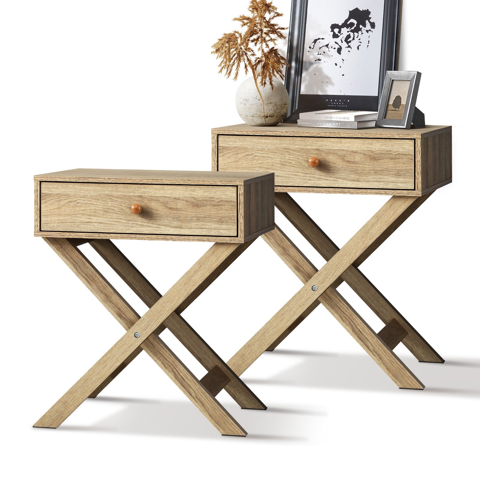 Oikiture Bedside Tables Set of 2 Nightstand Storage Cabinet Side End Table - Sunyee