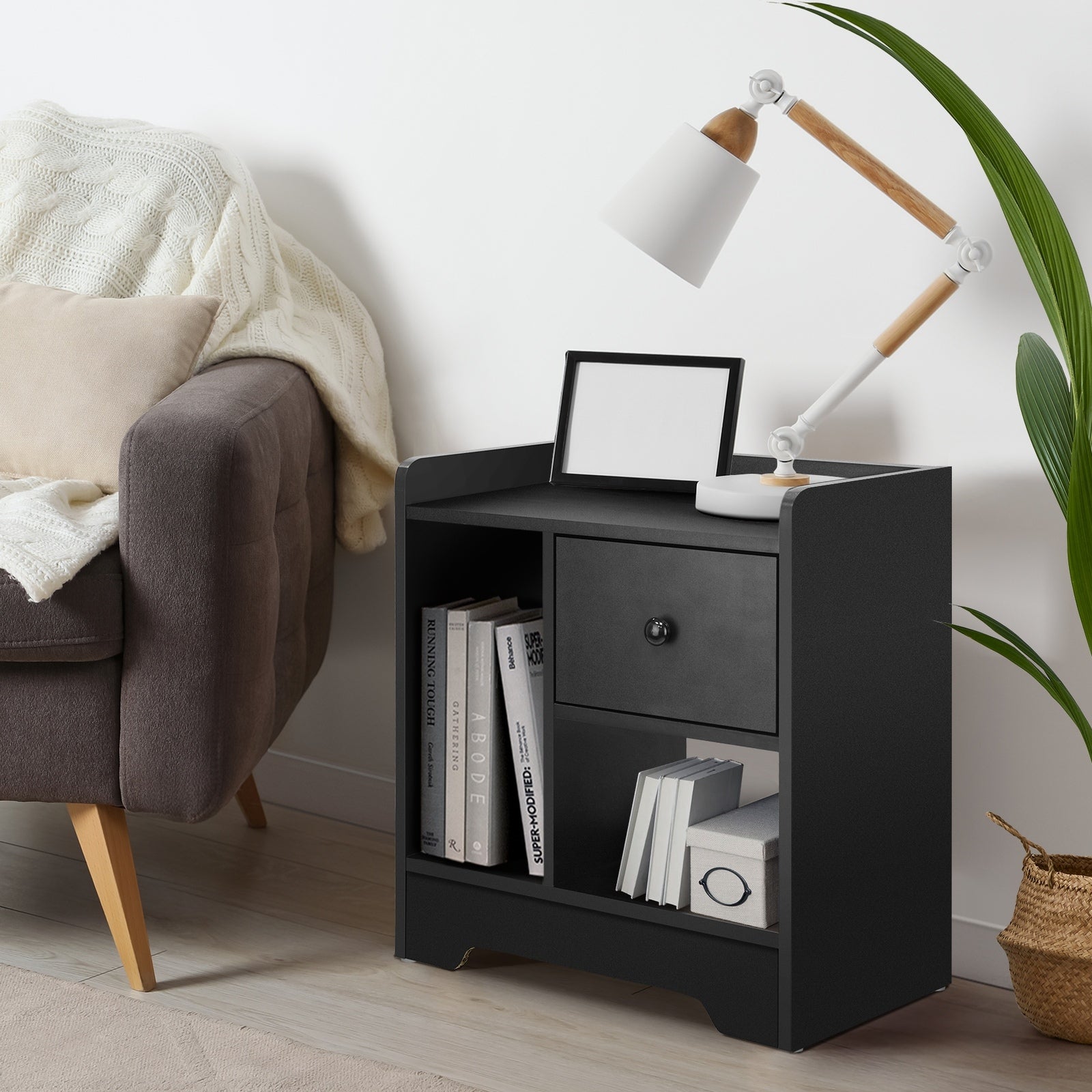 Oikiture Bedside Tables Set of 2 Side Table Nightstand Storage Shelf Black - Sunyee