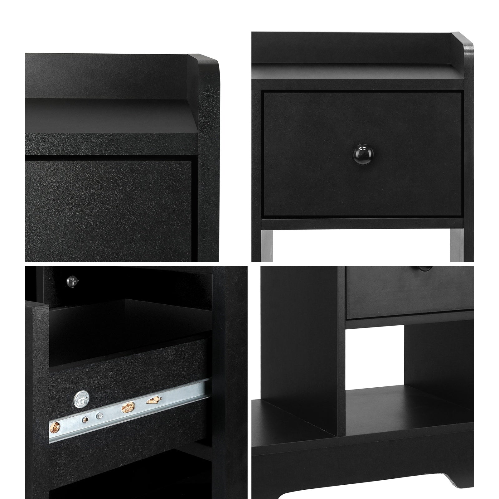 Oikiture Bedside Tables Set of 2 Side Table Nightstand Storage Shelf Black - Sunyee