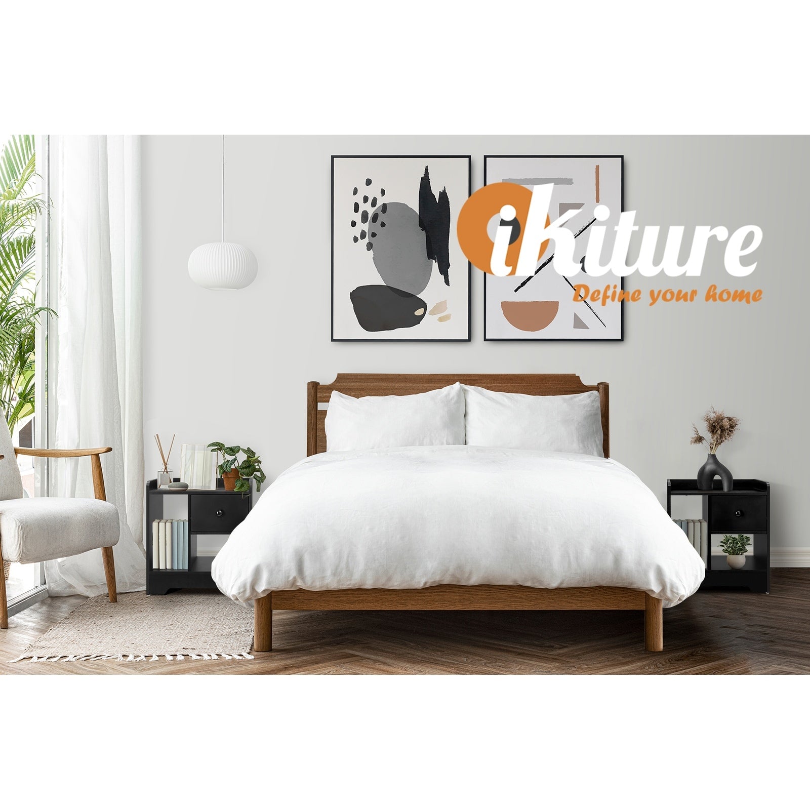 Oikiture Bedside Tables Set of 2 Side Table Nightstand Storage Shelf Black - Sunyee