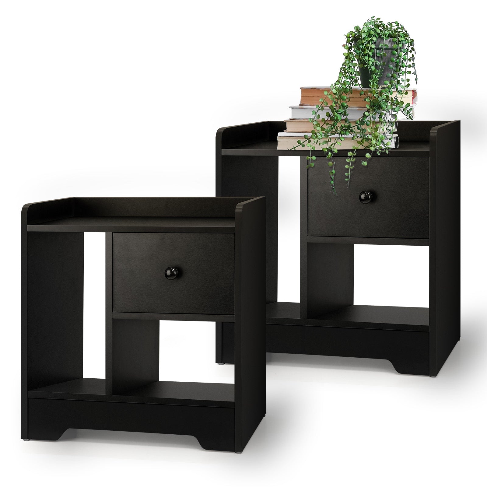 Oikiture Bedside Tables Set of 2 Side Table Nightstand Storage Shelf Black - Sunyee
