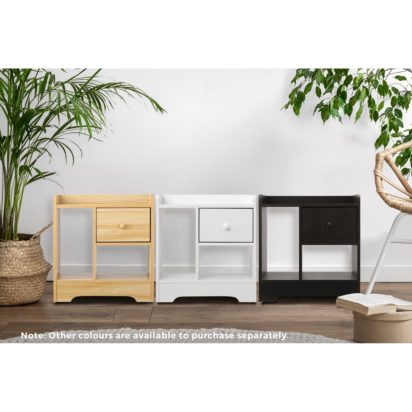Oikiture Bedside Tables Set of 2 Side Table Nightstand Storage Shelf Natural - Sunyee