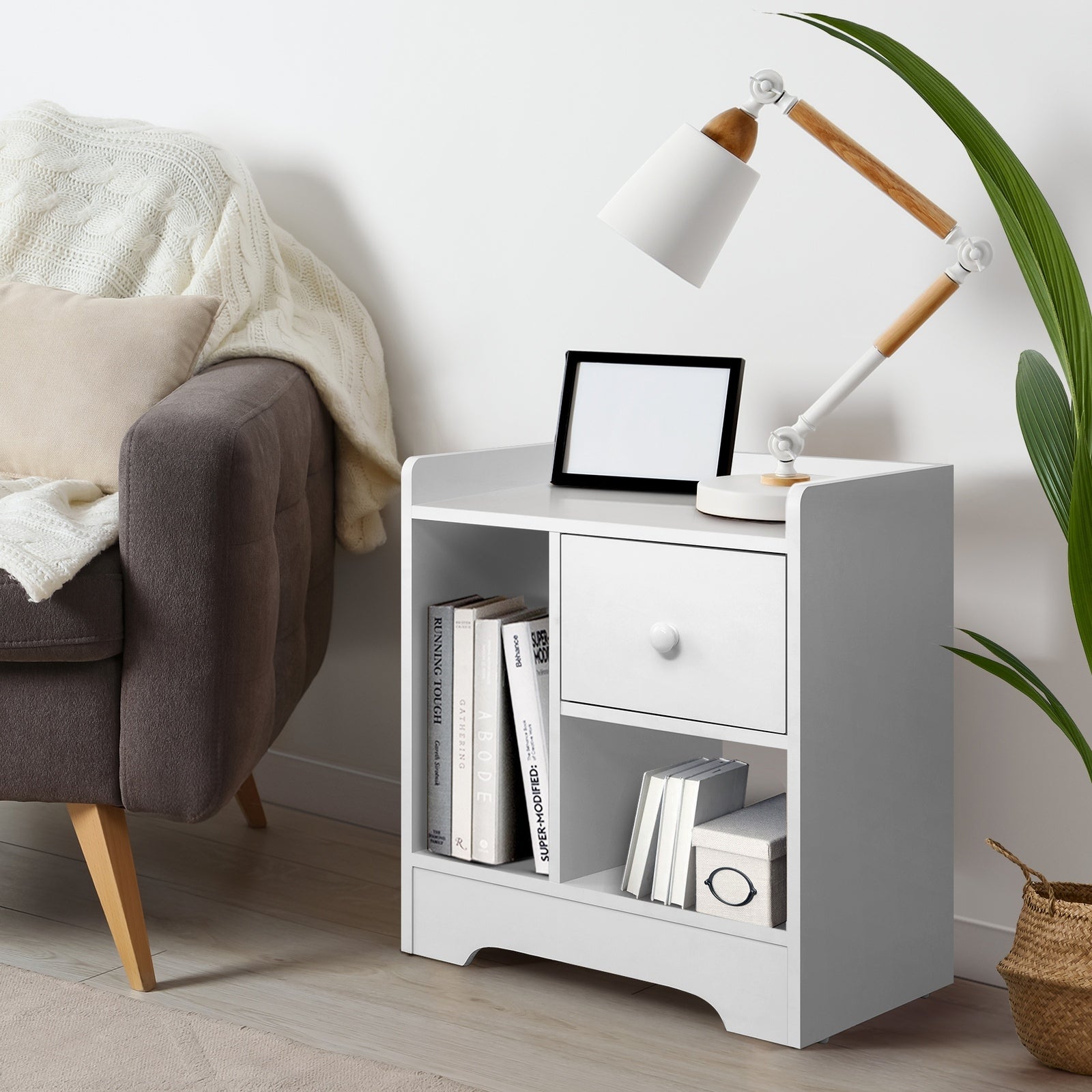 Oikiture Bedside Tables Set of 2 Side Table Nightstand Storage Shelf White - Sunyee