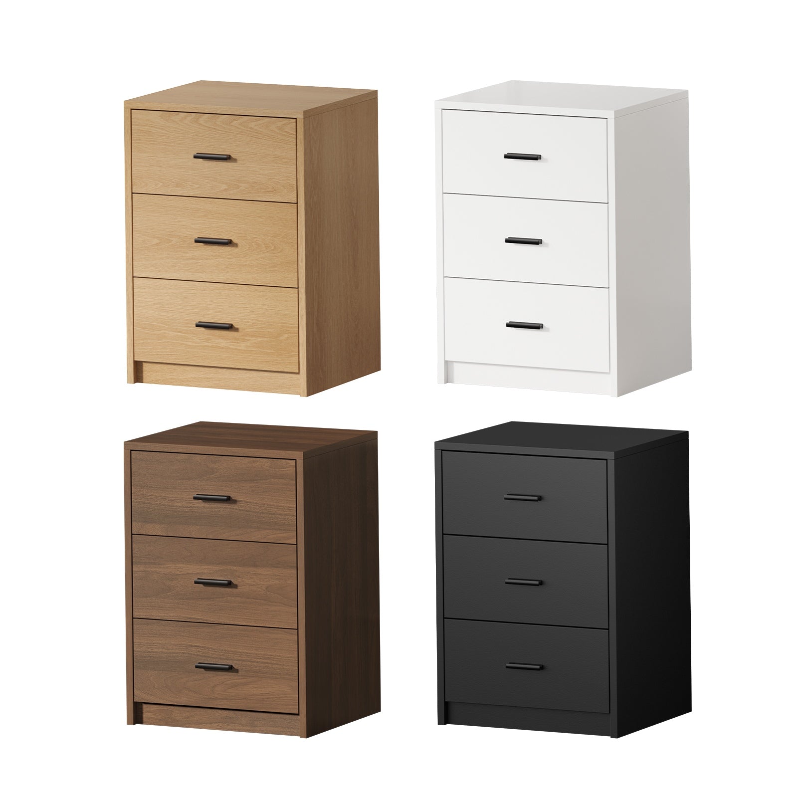 Oikiture Bedside Table 3 Drawers Nightstand Bedroom Storage Side End - Sunyee