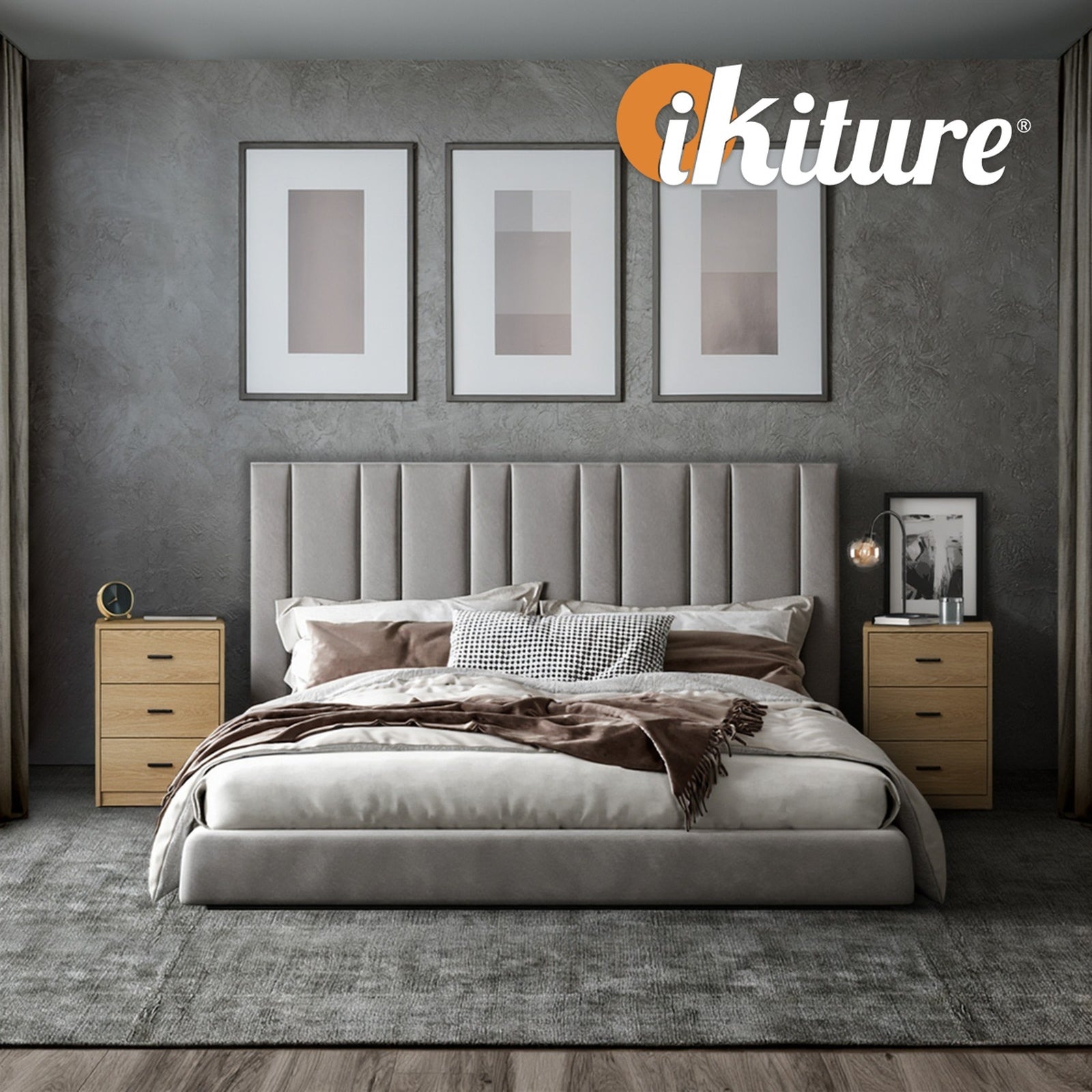 Oikiture 2x Bedside Table 3 Drawers Nightstand Bedroom Storage Side End Natural - Sunyee