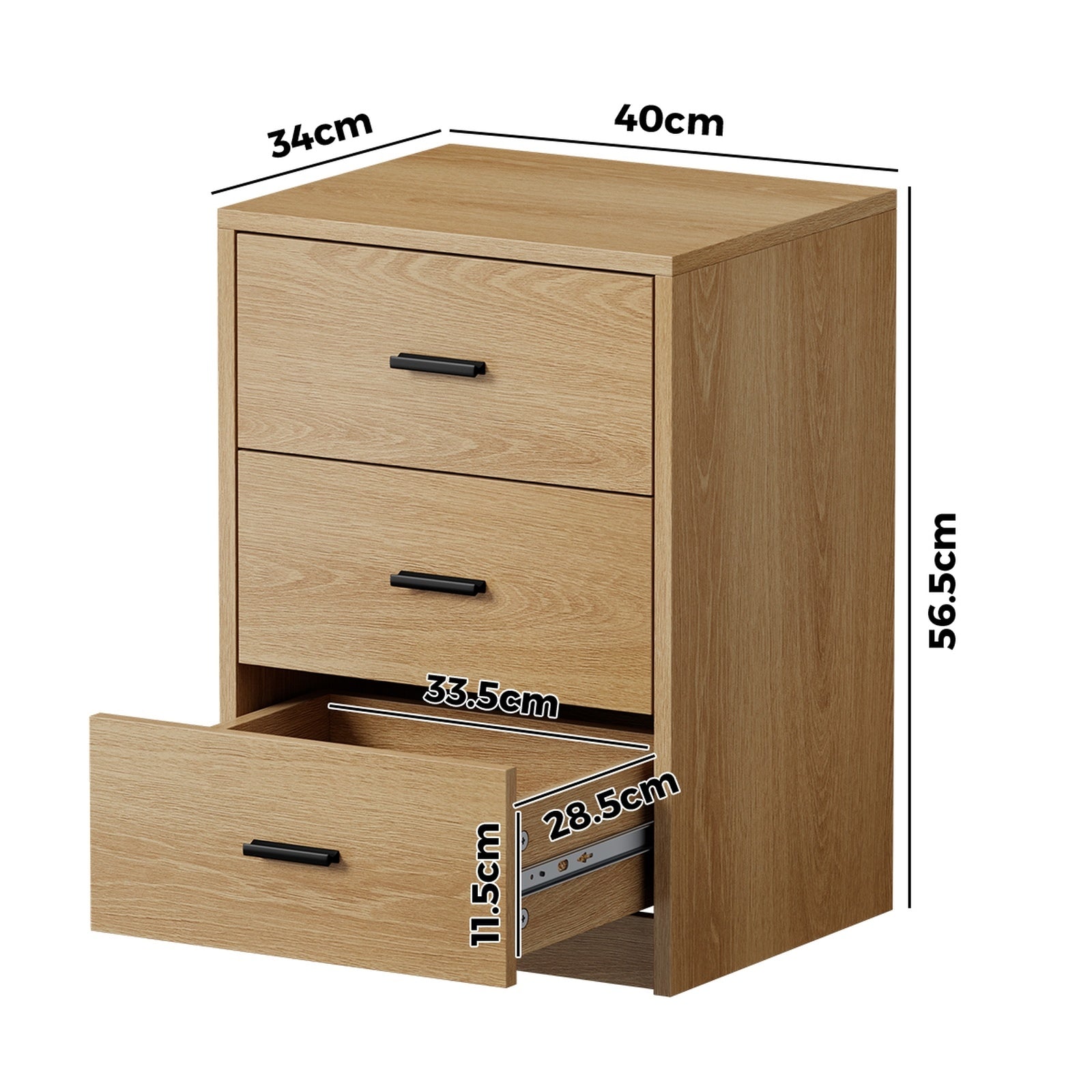 Oikiture 2x Bedside Table 3 Drawers Nightstand Bedroom Storage Side End Natural - Sunyee