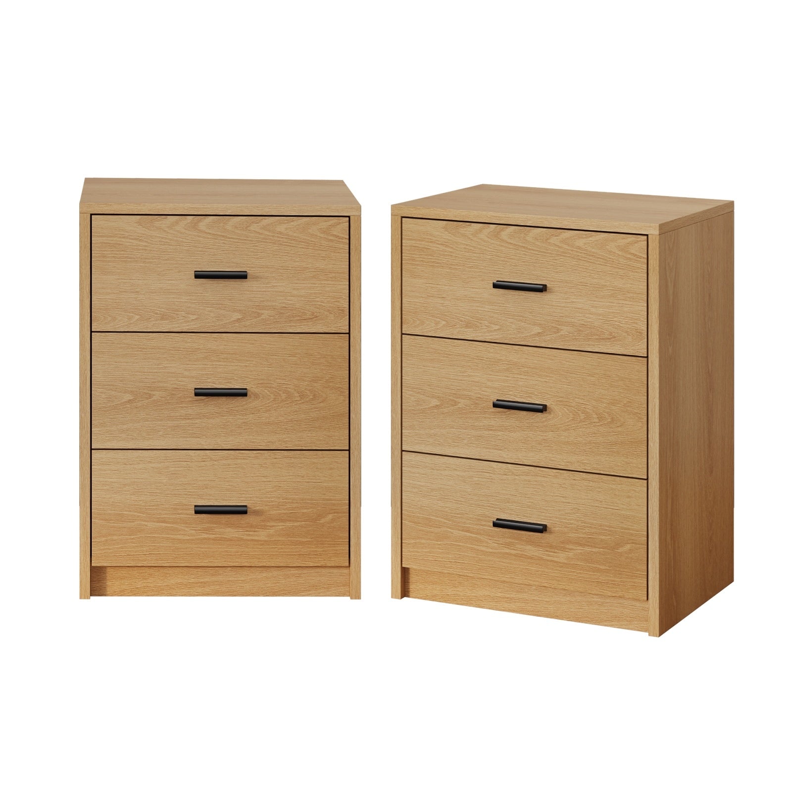 Oikiture 2x Bedside Table 3 Drawers Nightstand Bedroom Storage Side End Natural - Sunyee