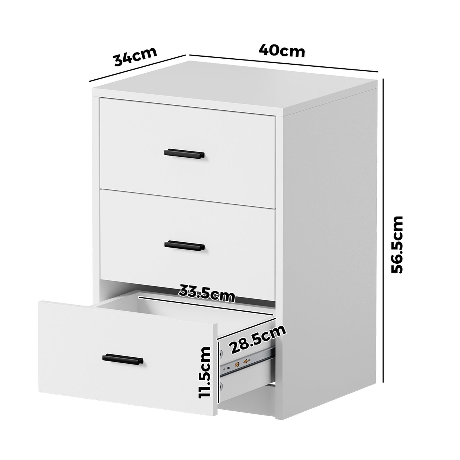 Oikiture Bedside Table 3 Drawers Nightstand Bedroom Storage Side End White - Sunyee