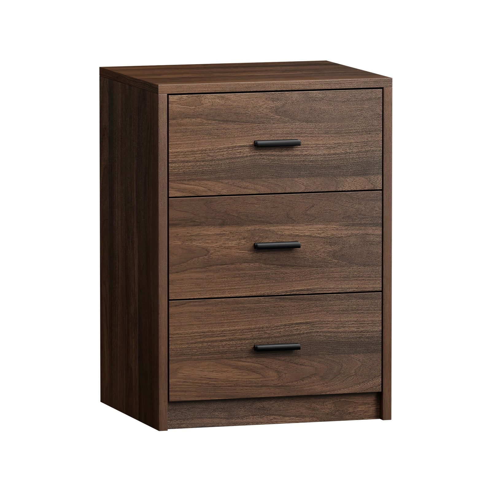 Oikiture Bedside Table 3 Drawers Nightstand Bedroom Storage Side End Walnut - Sunyee