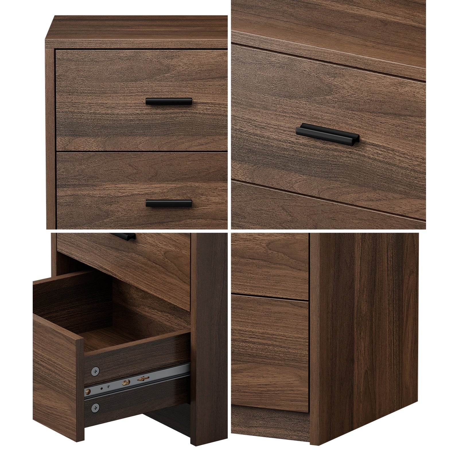 Oikiture 2x Bedside Table 3 Drawers Nightstand Bedroom Storage Side End Walnut - Sunyee