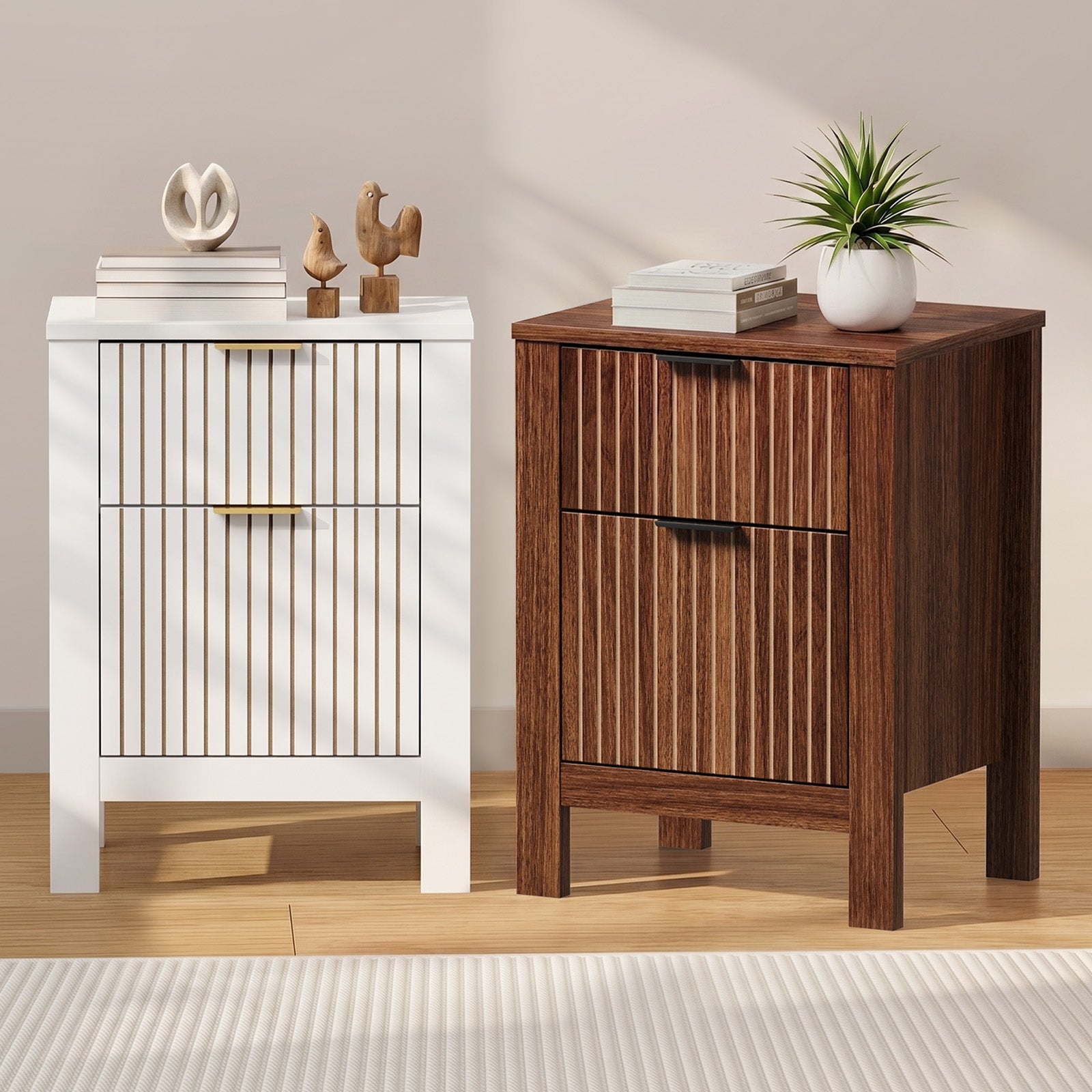 Oikiture Modern Bedside Table Nightstand Drawer Shelf Door Cabinet